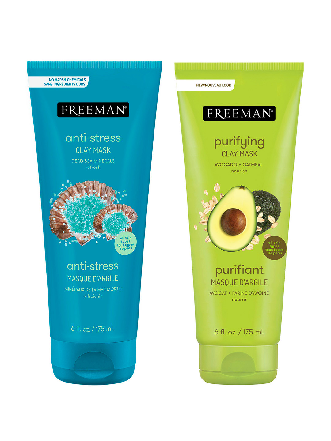 

FREEMAN Set of 2 Clay Masks - Anti-Stress & Purifying - 175ml each, Blue