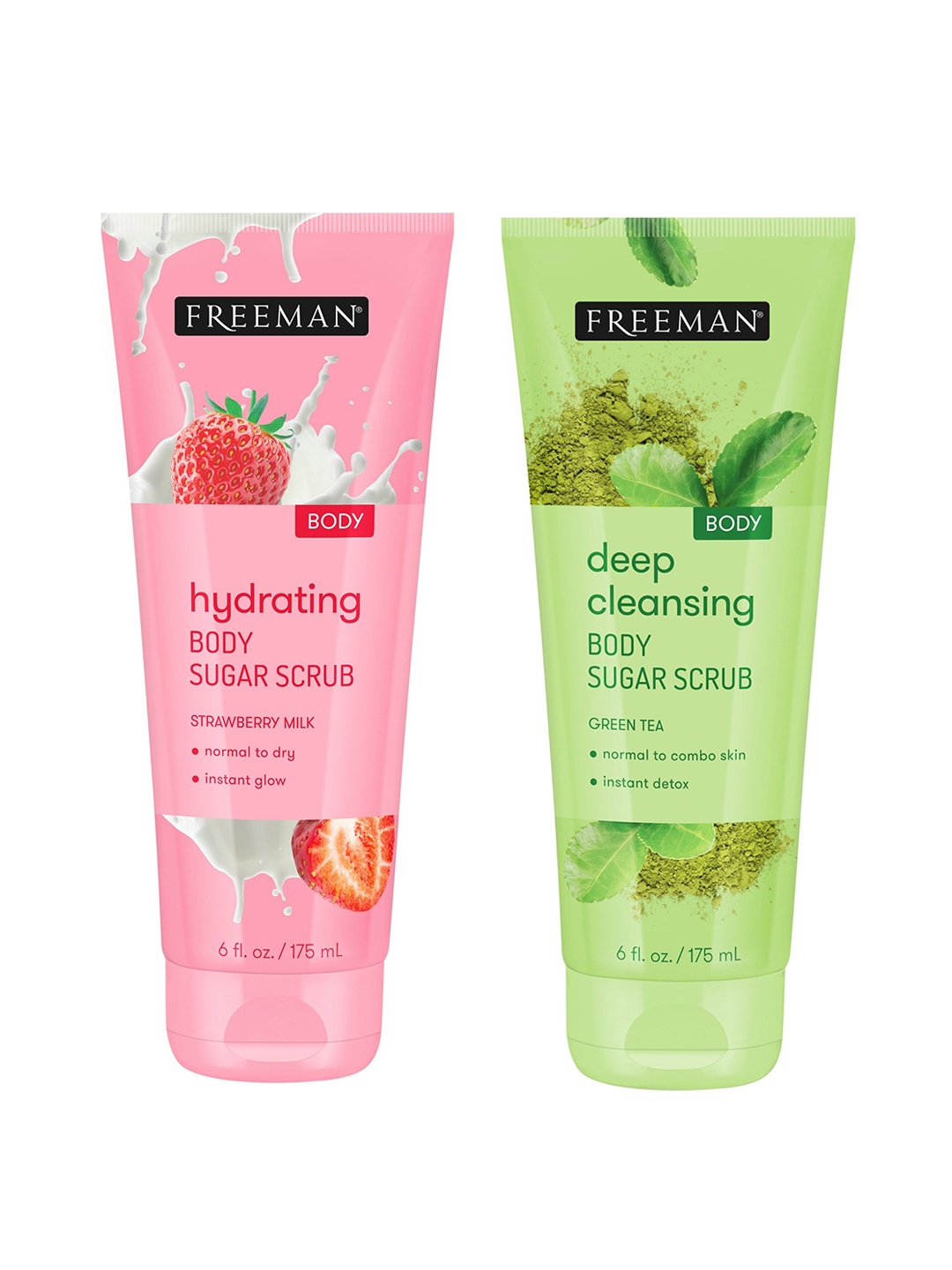 

FREEMAN Set of Deep Cleansing & Hydrating Body Sugar Scrubs - 175ml each, Green