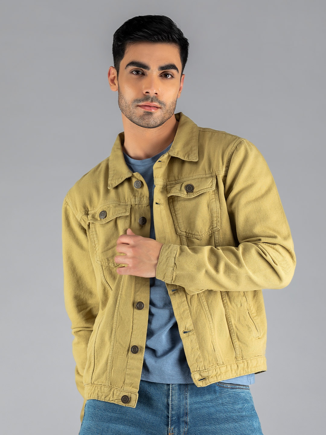 

Dennis Lingo Men Olive Green Lightweight Outdoor Denim Jacket