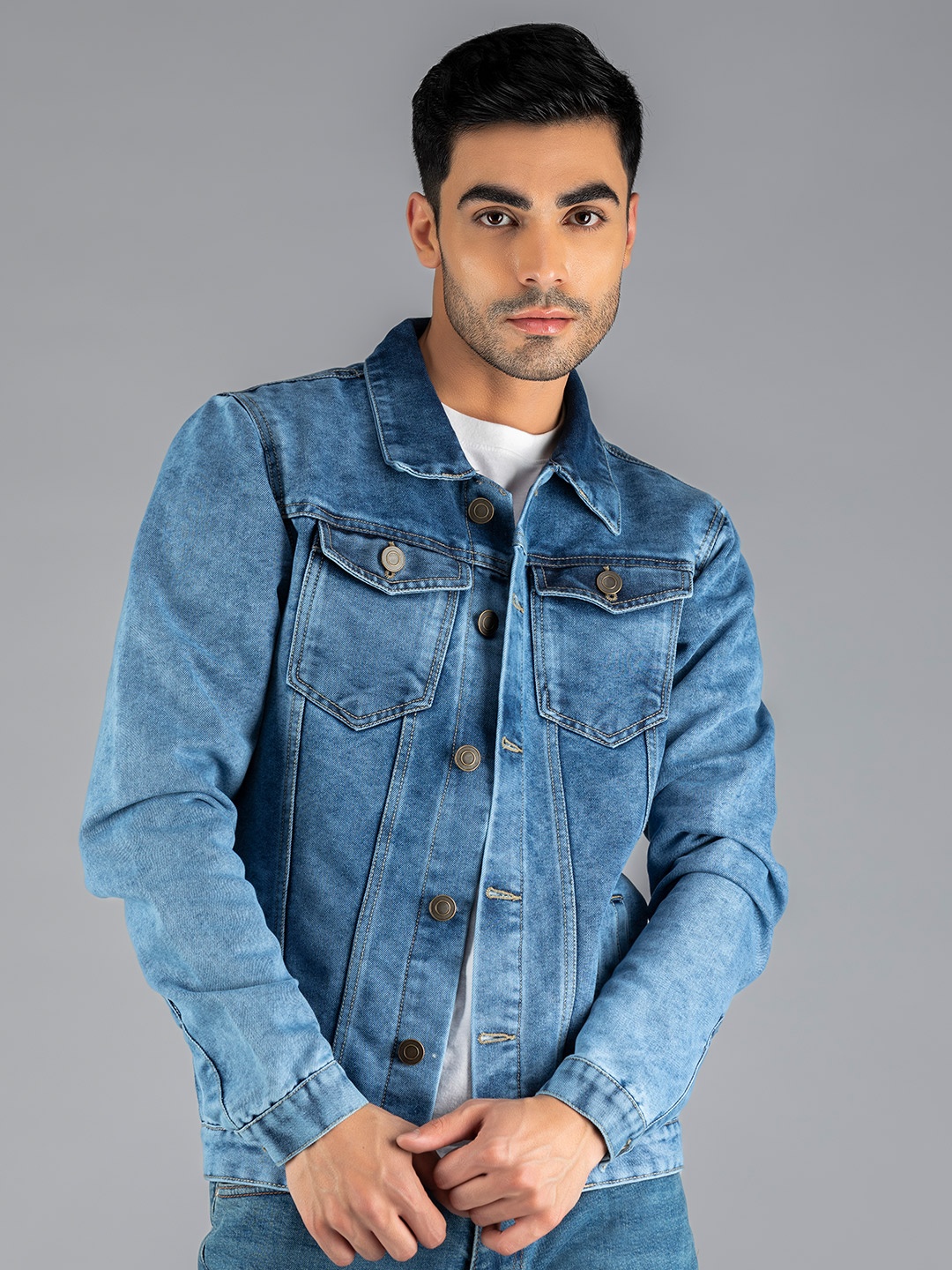 

Dennis Lingo Men Blue Washed Lightweight Outdoor Denim Jacket