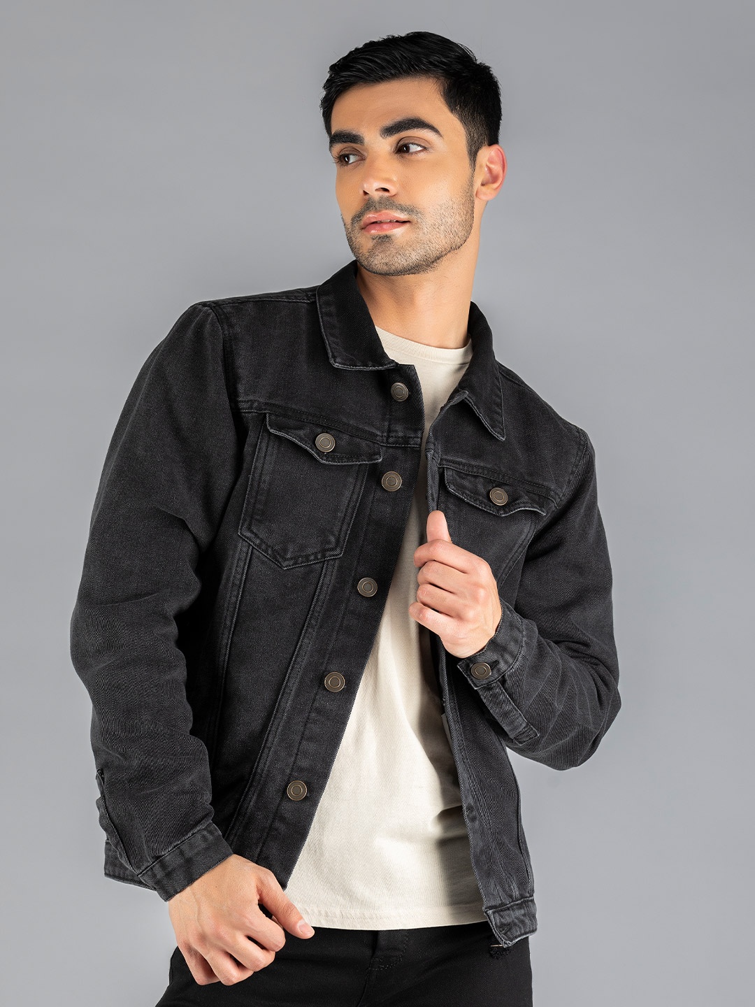 

Dennis Lingo Men Black Washed Lightweight Outdoor Denim Jacket