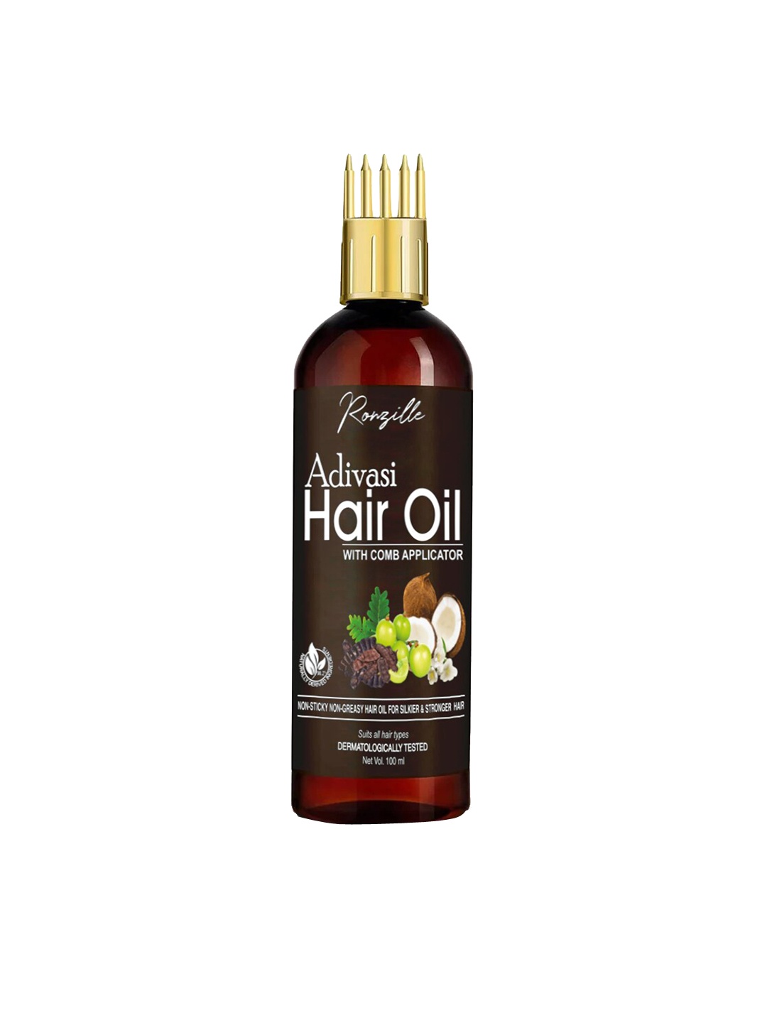 

Ronzille Adivasi Jadibuti Hair Oil with Comb Applicator - 100 ml, Brown