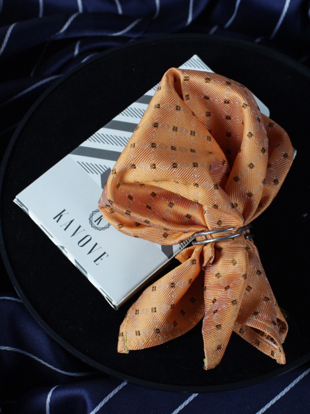 

KOVOVE Orange & Brown Checked Pocket Square