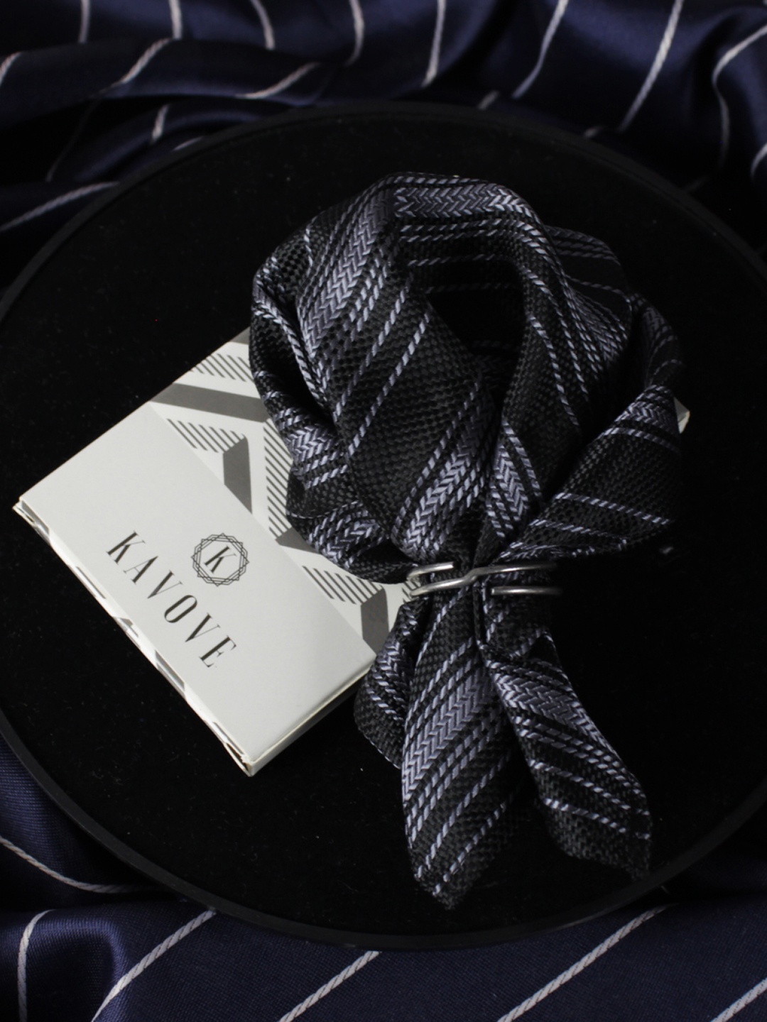 

KOVOVE Black & Grey Striped Pocket Square