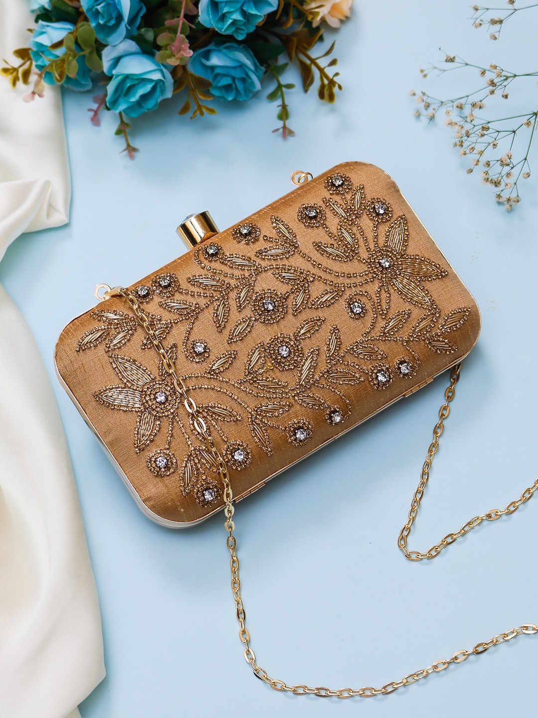 

Swisni Gold-Toned Embellished Box Clutch