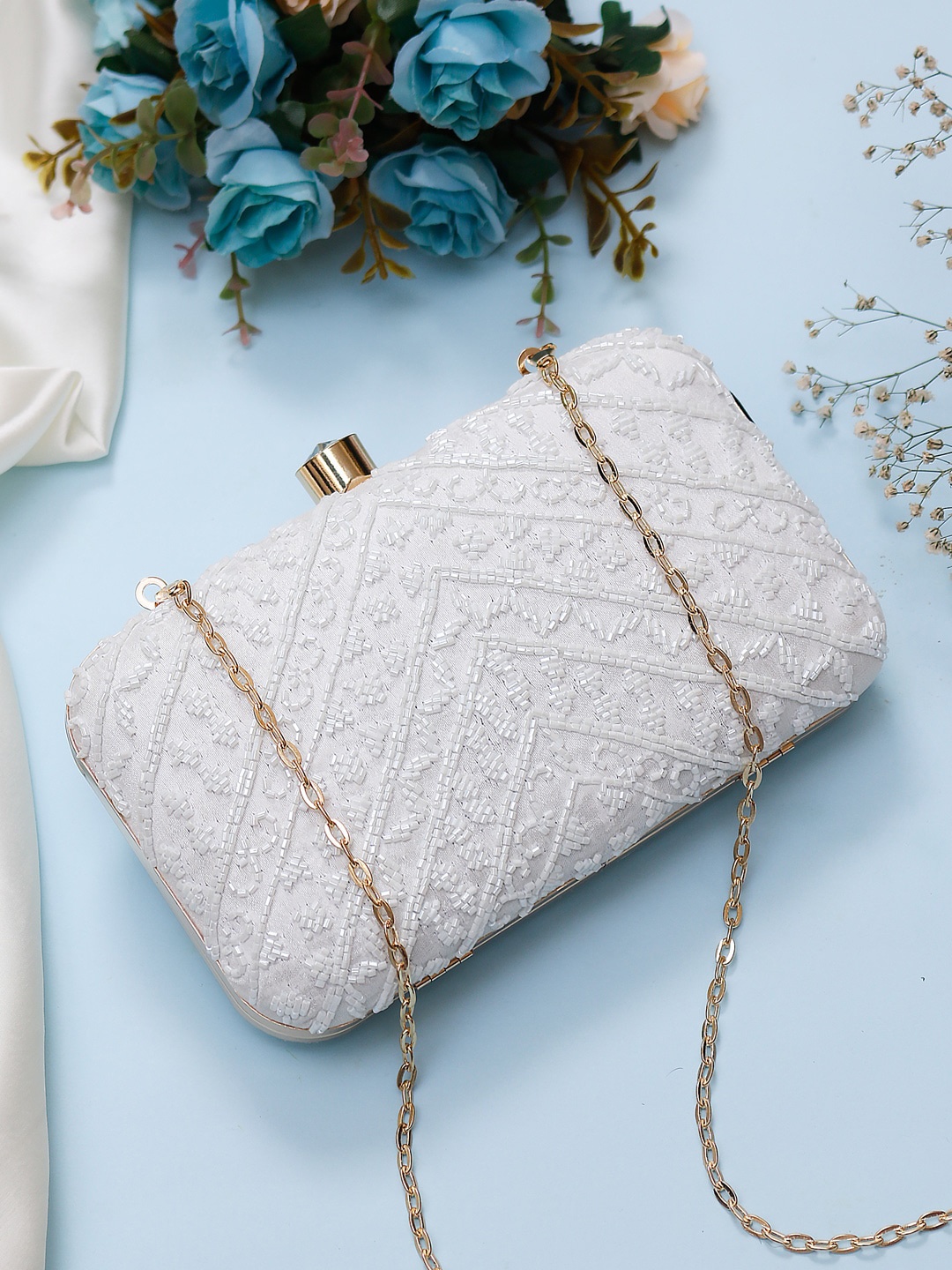 

Swisni White Embellished Box Clutch