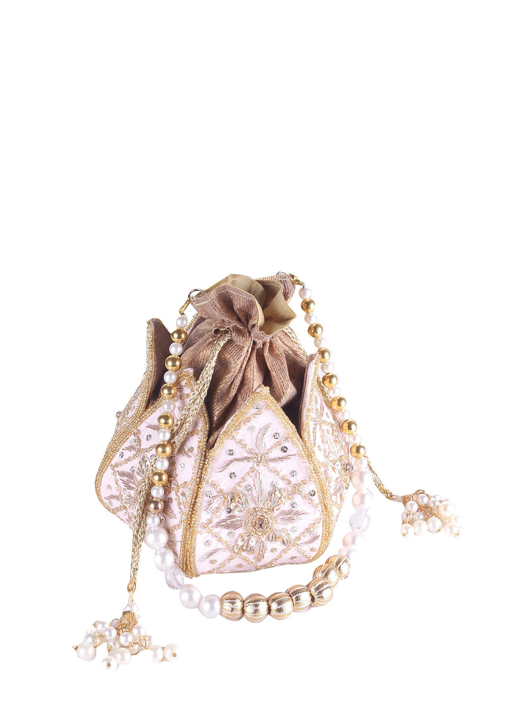 

Swisni Pink & Gold-Toned Embroidered Potli Clutch