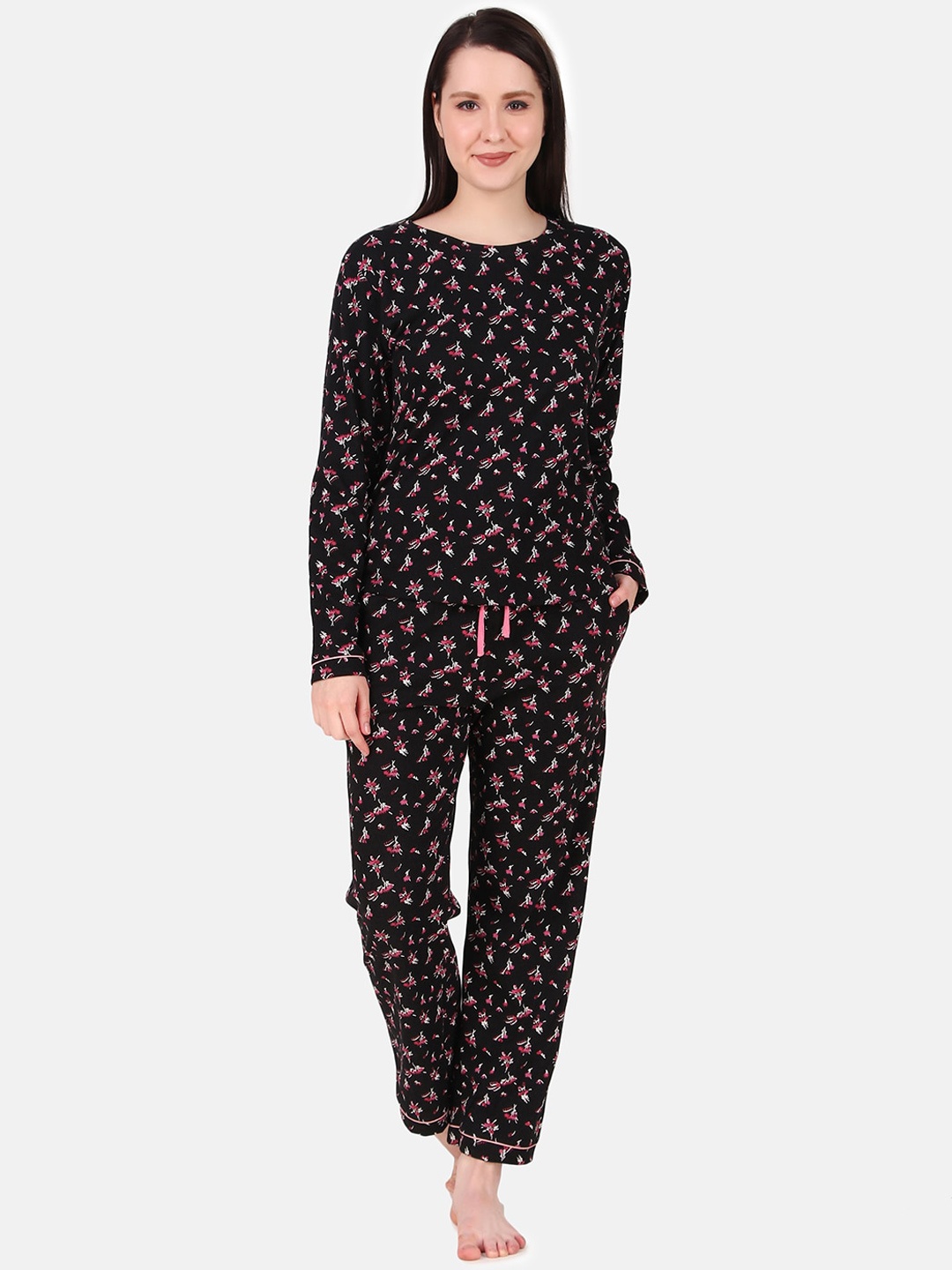 

Masha Women Pink & White Printed Pure Cotton Night suit