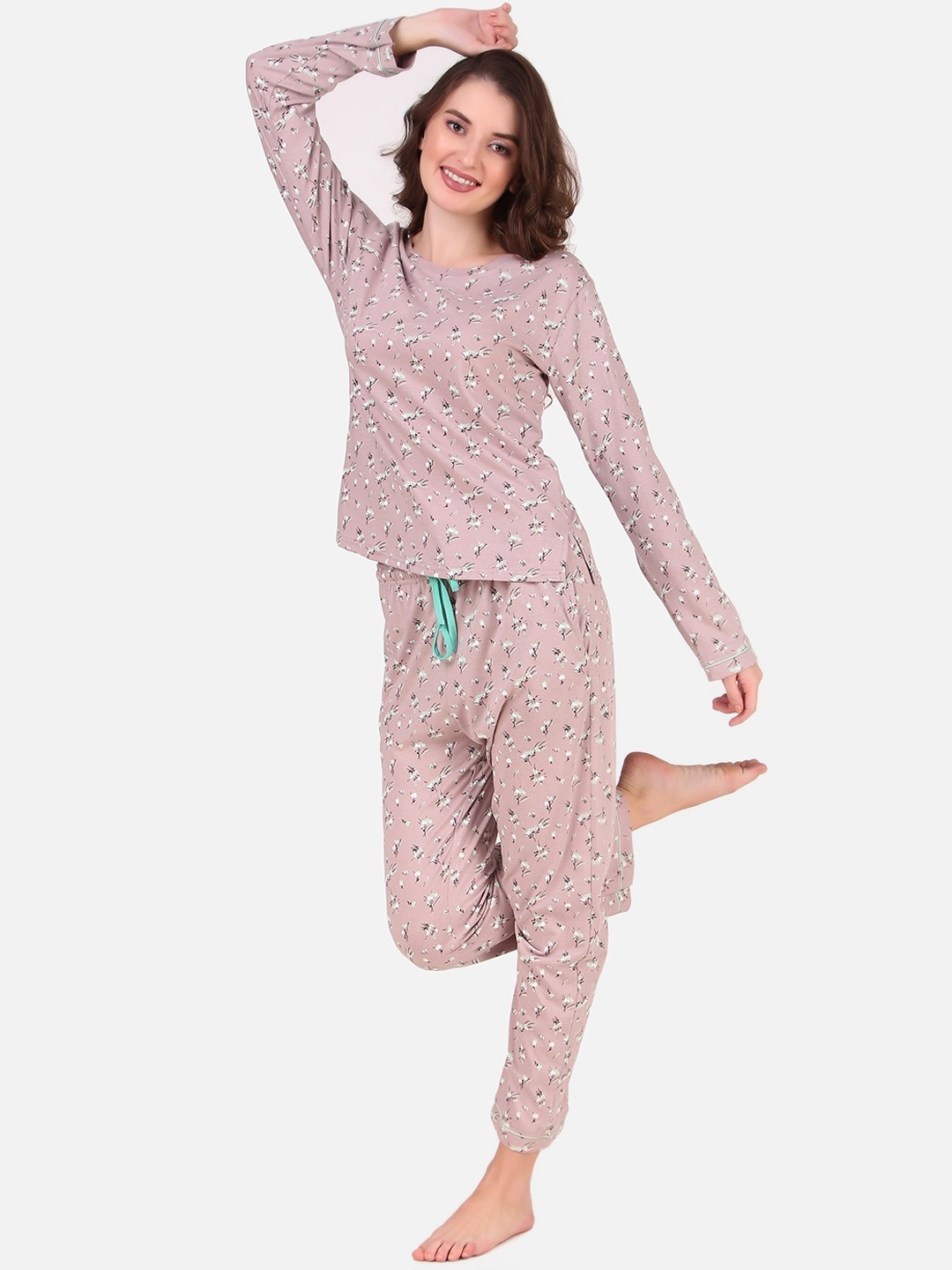

Masha Women Purple & White Printed Pure Cotton Night suit