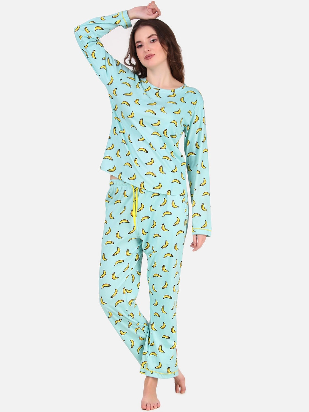 

Masha Women Blue & Yellow Printed Pure Cotton Night suit