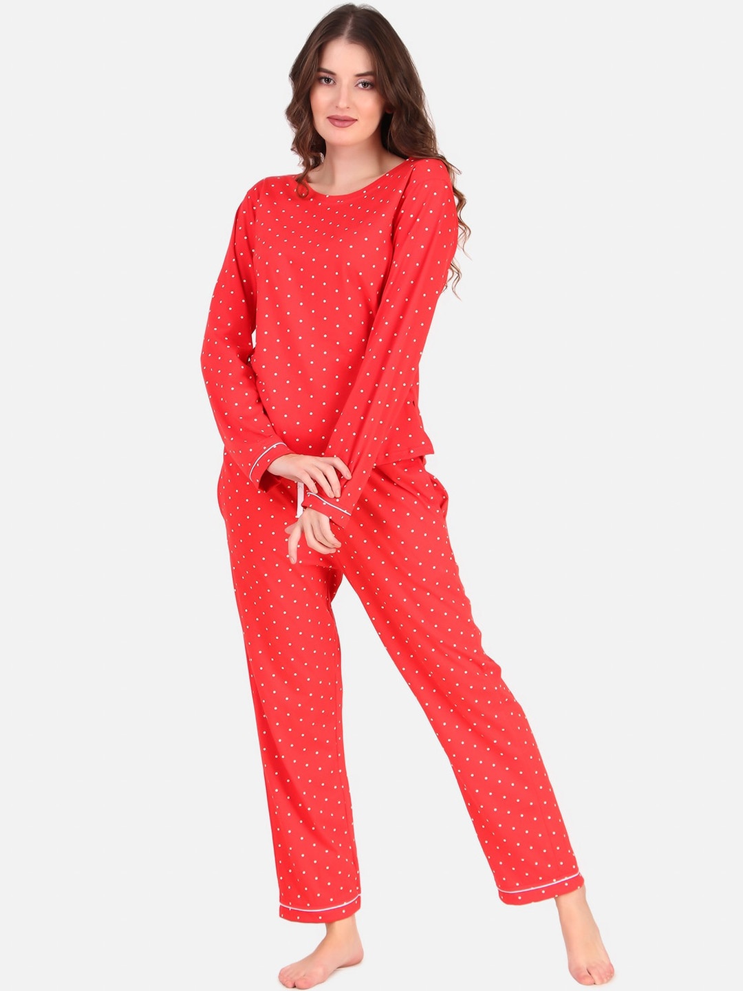 

Masha Women Red & White Printed Pure Cotton Night suit