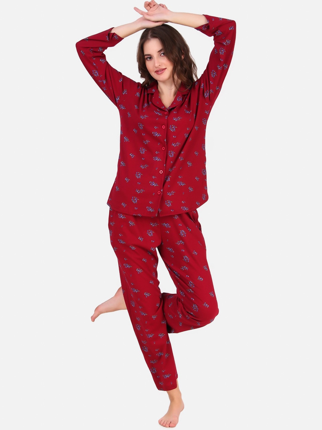 

Masha Women Maroon & Purple Printed Pure Cotton Night suit