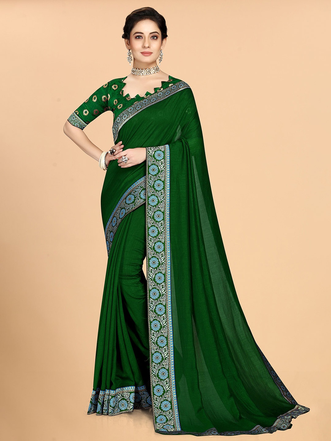 

Anjaneya Sarees Green & Blue Zari Silk Blend Saree