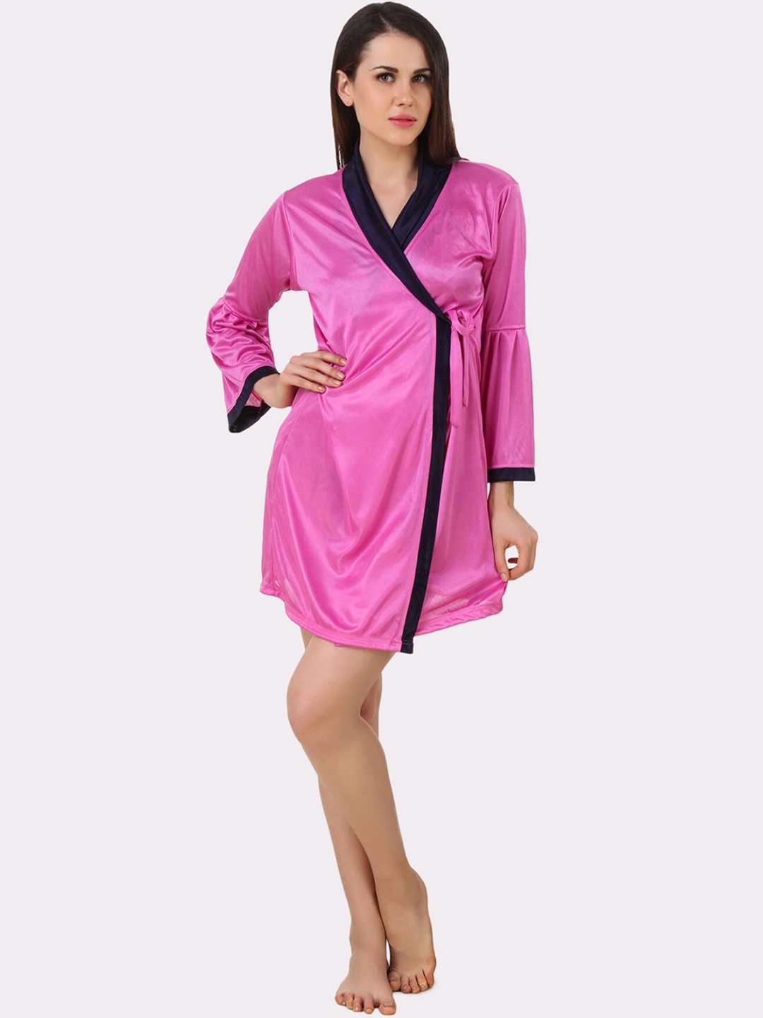 

Fasense Women Pink & Black Self Design Lingerie Set With Robe