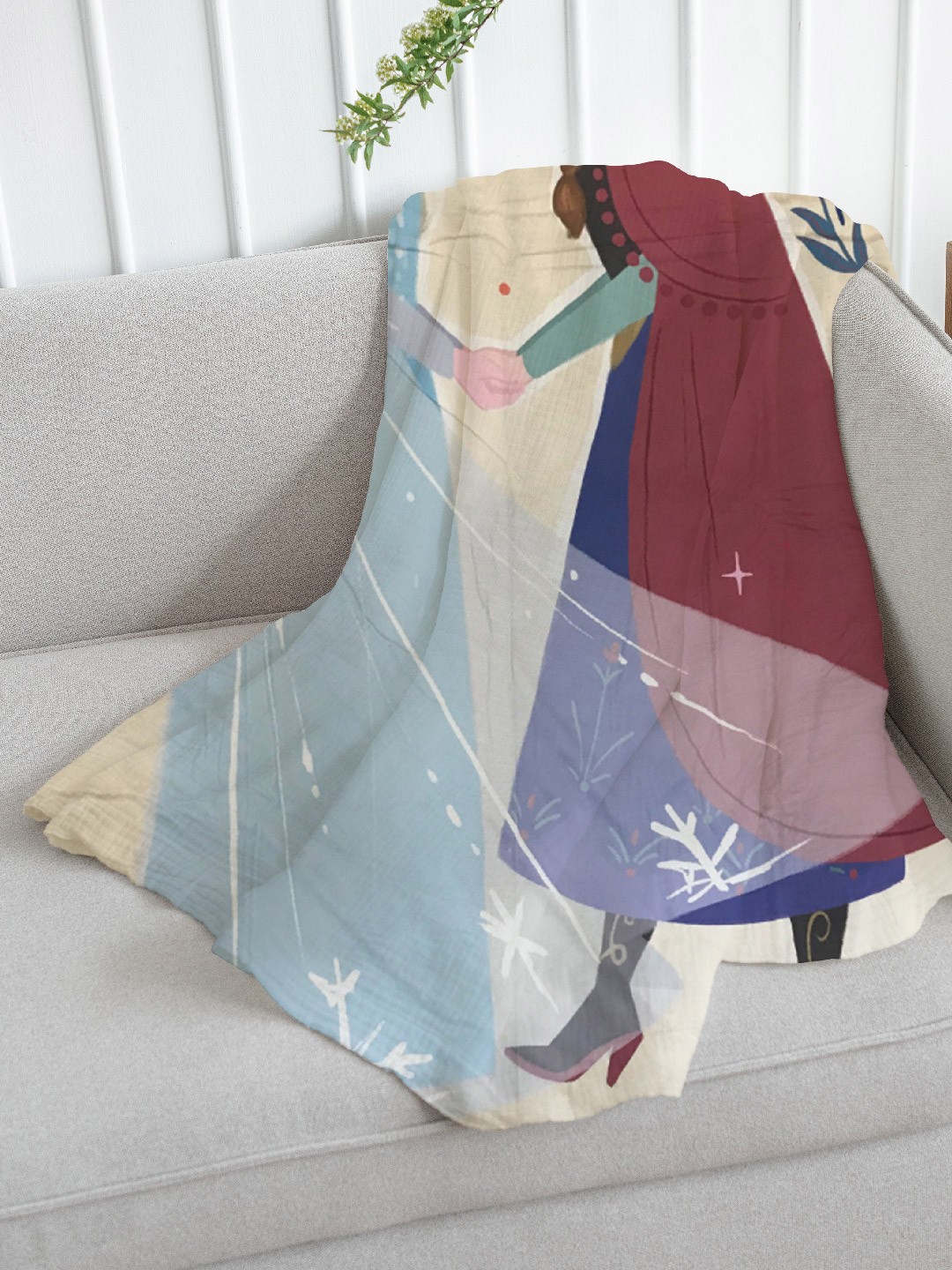 

Disney Beige & Maroon Frozen Mild Winter 354 GSM Single Bed Blanket