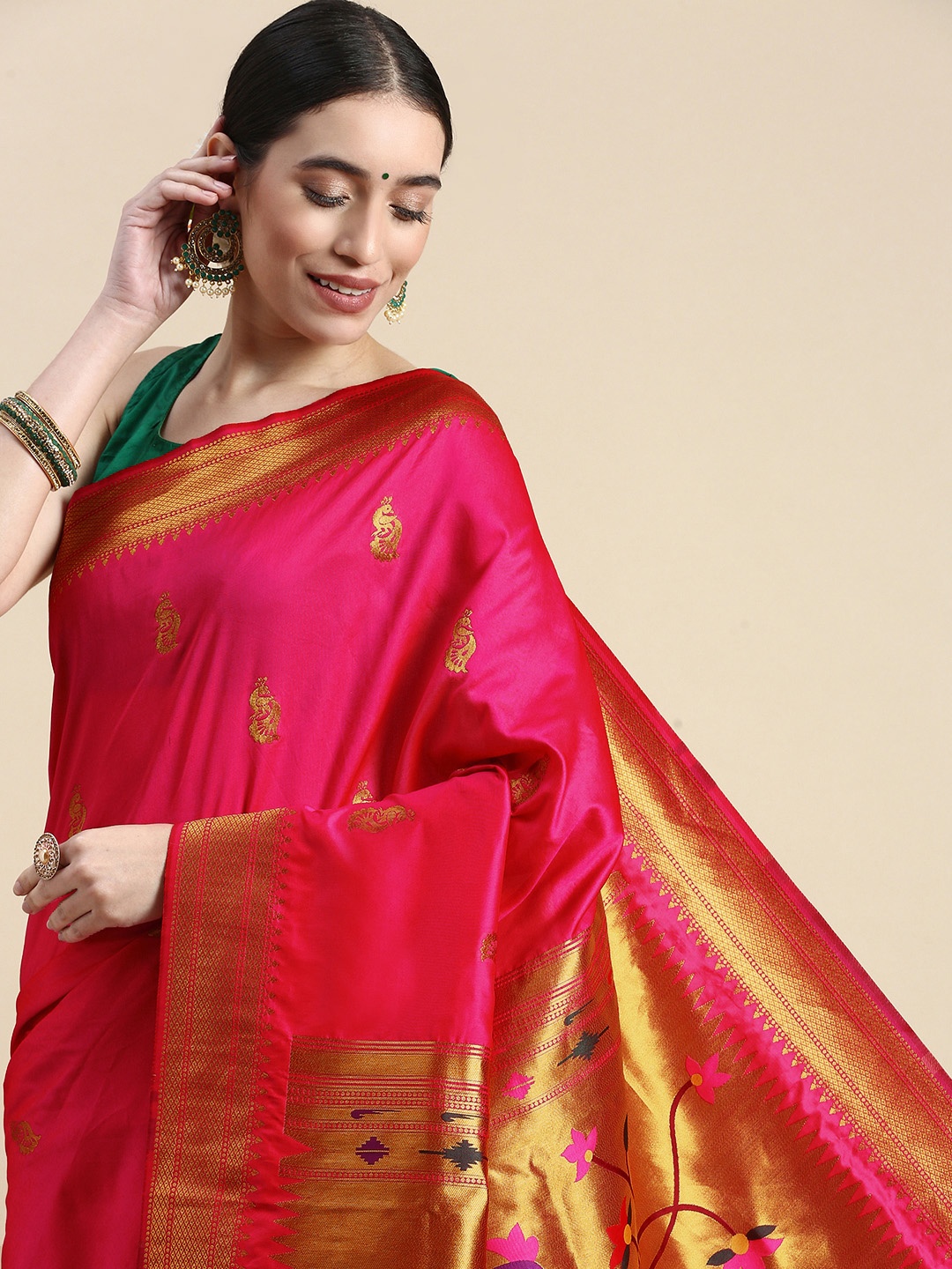 

Royal Rajgharana Saree Woven Design Ethnic Motifs Zari Silk Blend Saree, Pink