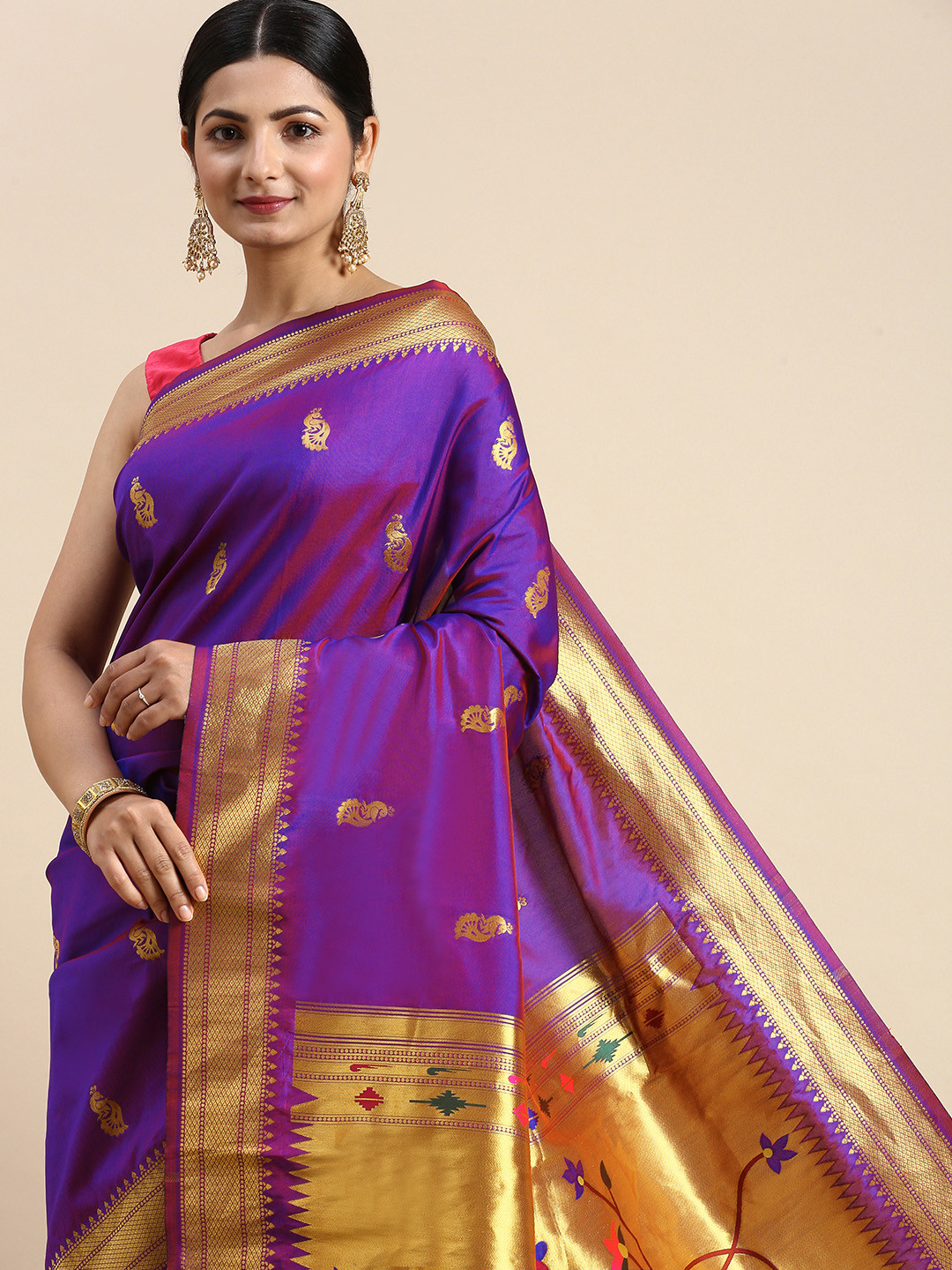 

Royal Rajgharana Saree Woven Design Ethnic Motifs Zari Silk Blend Saree, Violet