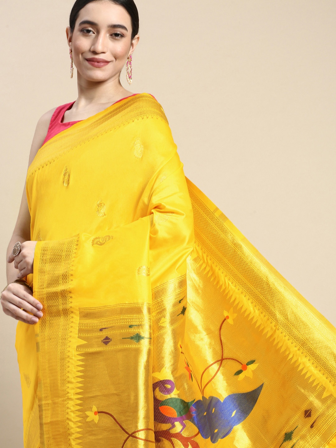 

Royal Rajgharana Saree Woven Design Ethnic Motifs Zari Silk Blend Saree, Yellow