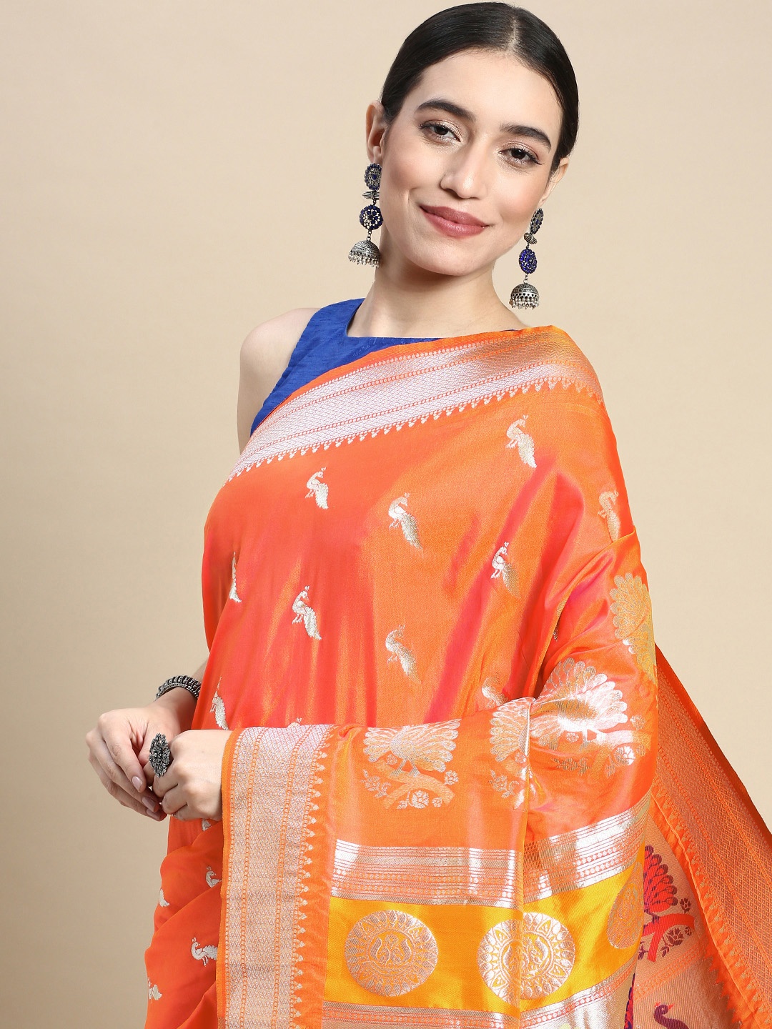 

Royal Rajgharana Saree Woven Design Ethnic Motifs Zari Silk Blend Saree, Orange