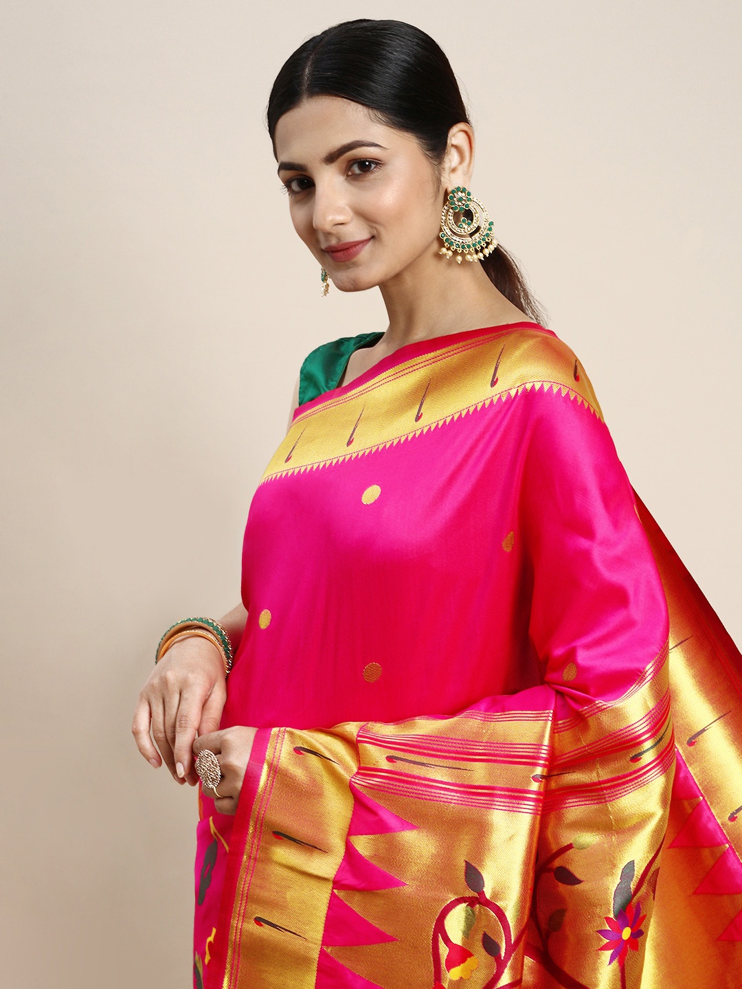 

Royal Rajgharana Saree Floral Zari Silk Blend Paithani Sarees, Pink