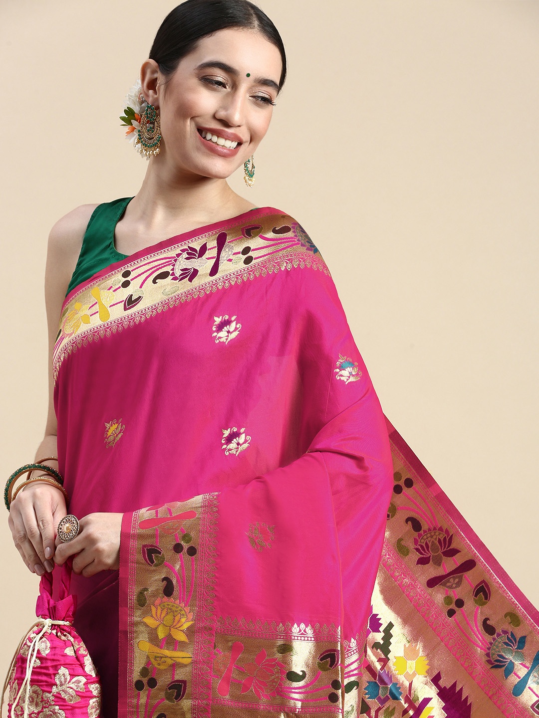 

Royal Rajgharana Saree Woven Design Ethnic Motifs Zari Silk Blend Saree, Pink