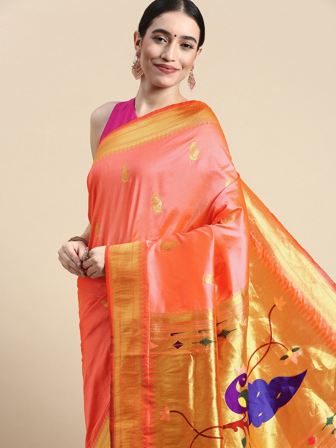 

Royal Rajgharana Saree Woven Design Ethnic Motifs Zari Silk Blend Saree, Pink