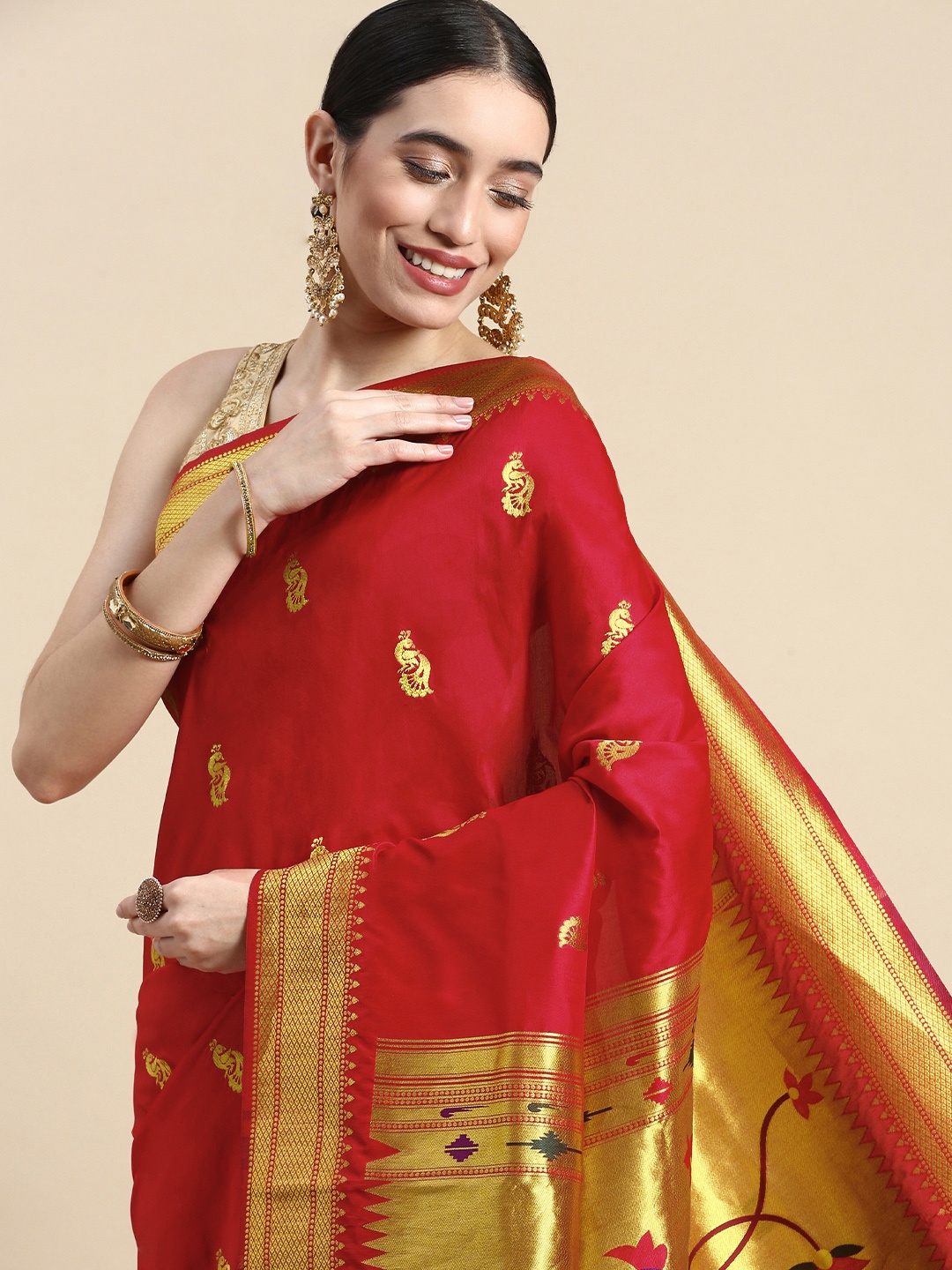 

Royal Rajgharana Saree Ethnic Motifs Zari Silk Blend Saree, Red