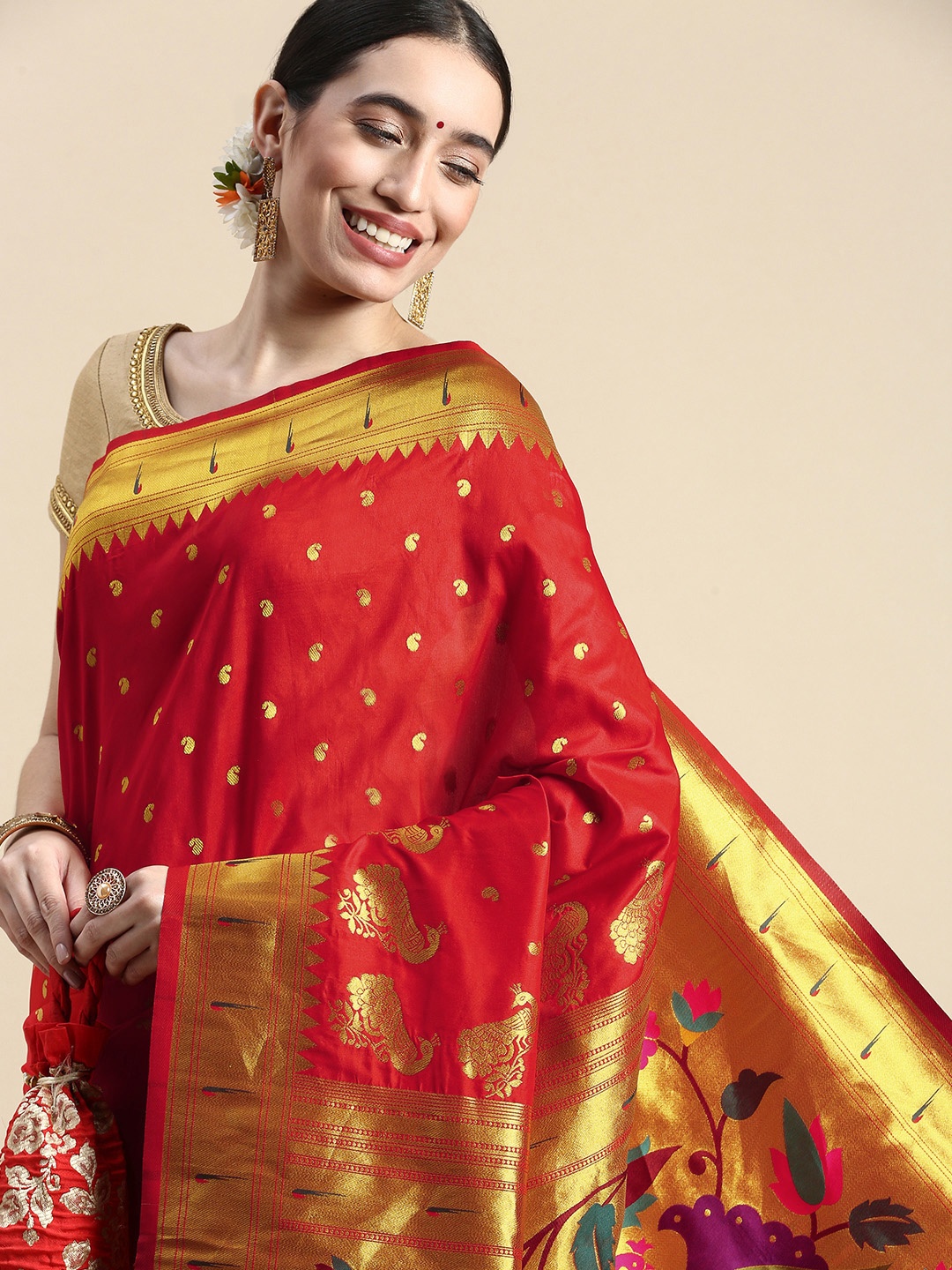 

Royal Rajgharana Saree Woven Design Ethnic Motifs Zari Silk Blend Saree, Red