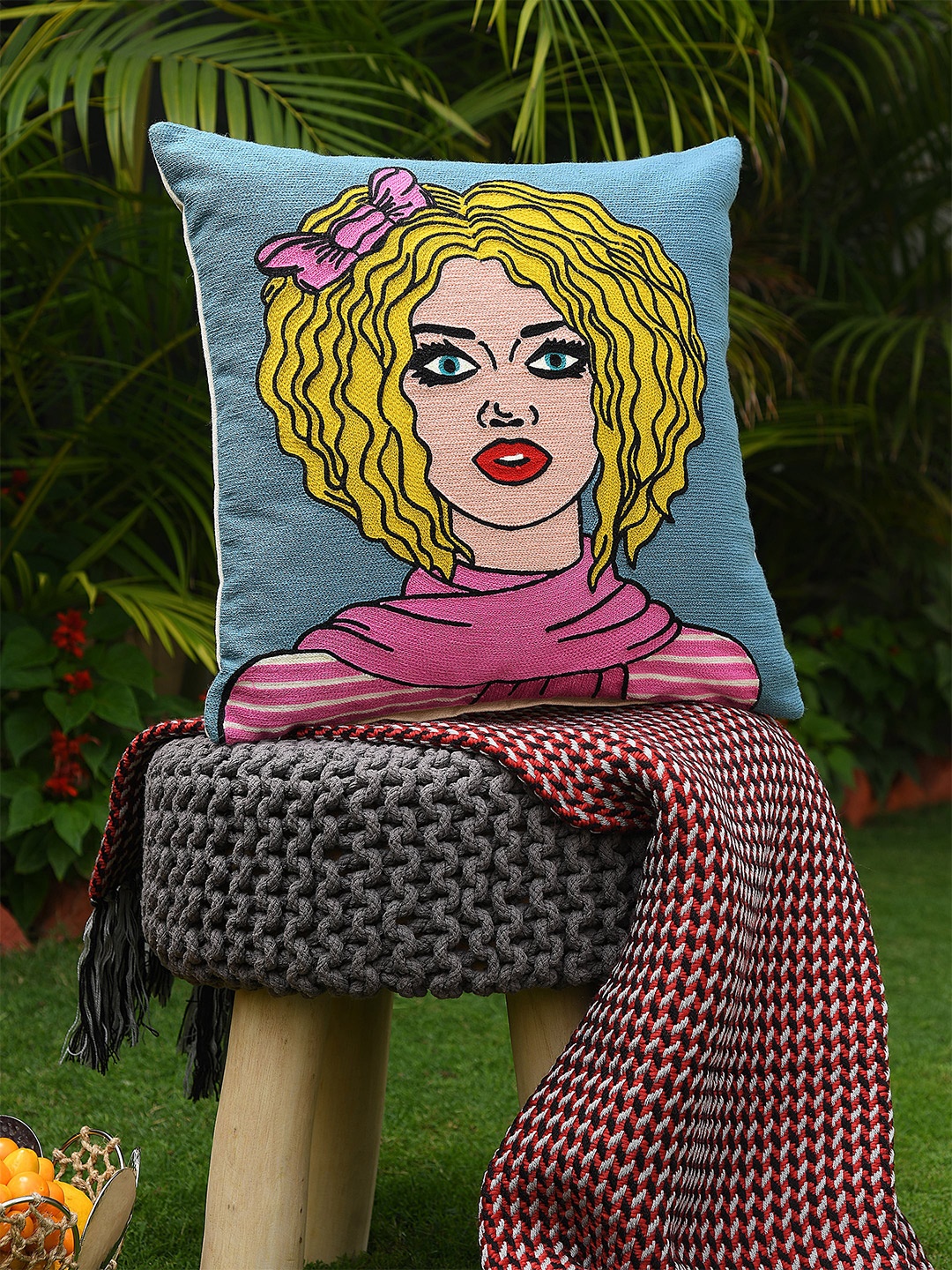 

Amoliconcepts Blue & Yellow Embroidered Square Cushion Covers
