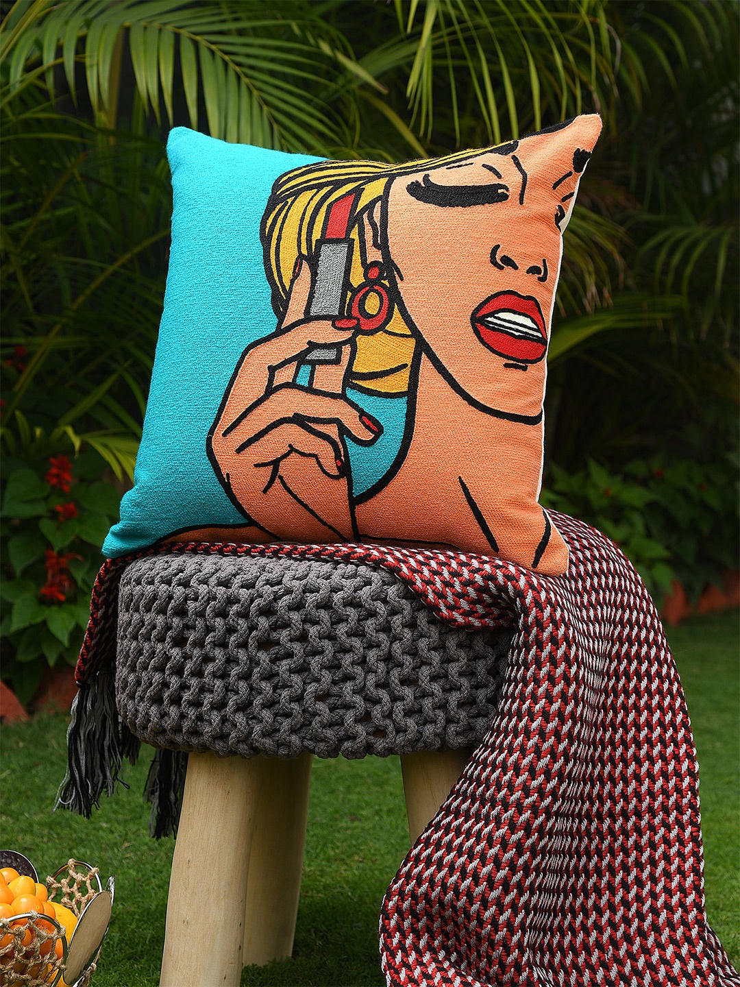 

Amoliconcepts Blue & Orange Embroidered Square Cushion Covers