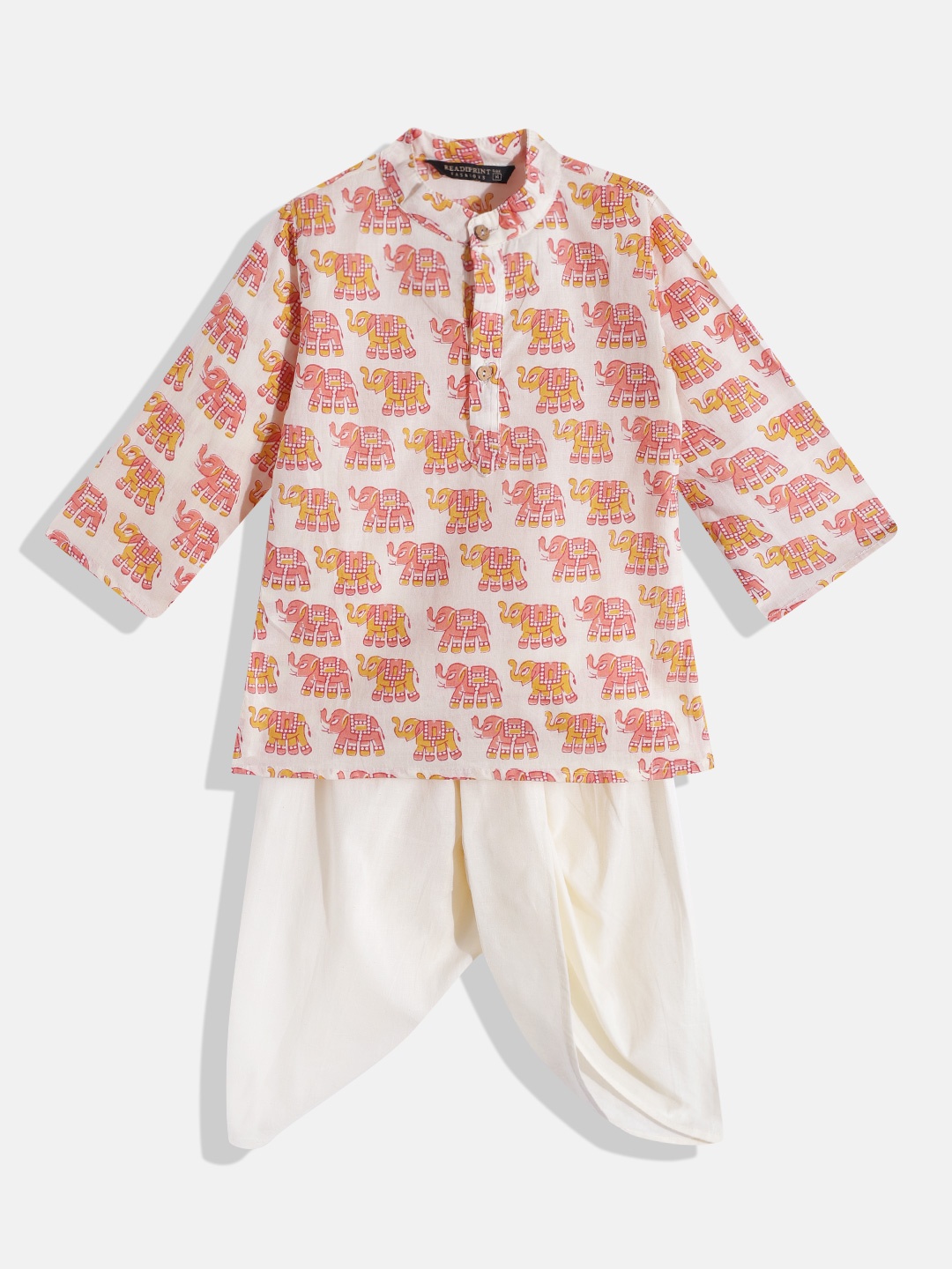 

Readiprint Fashions Boys Cream-Coloured Printed Pure Cotton Kurta With Dhoti Pants