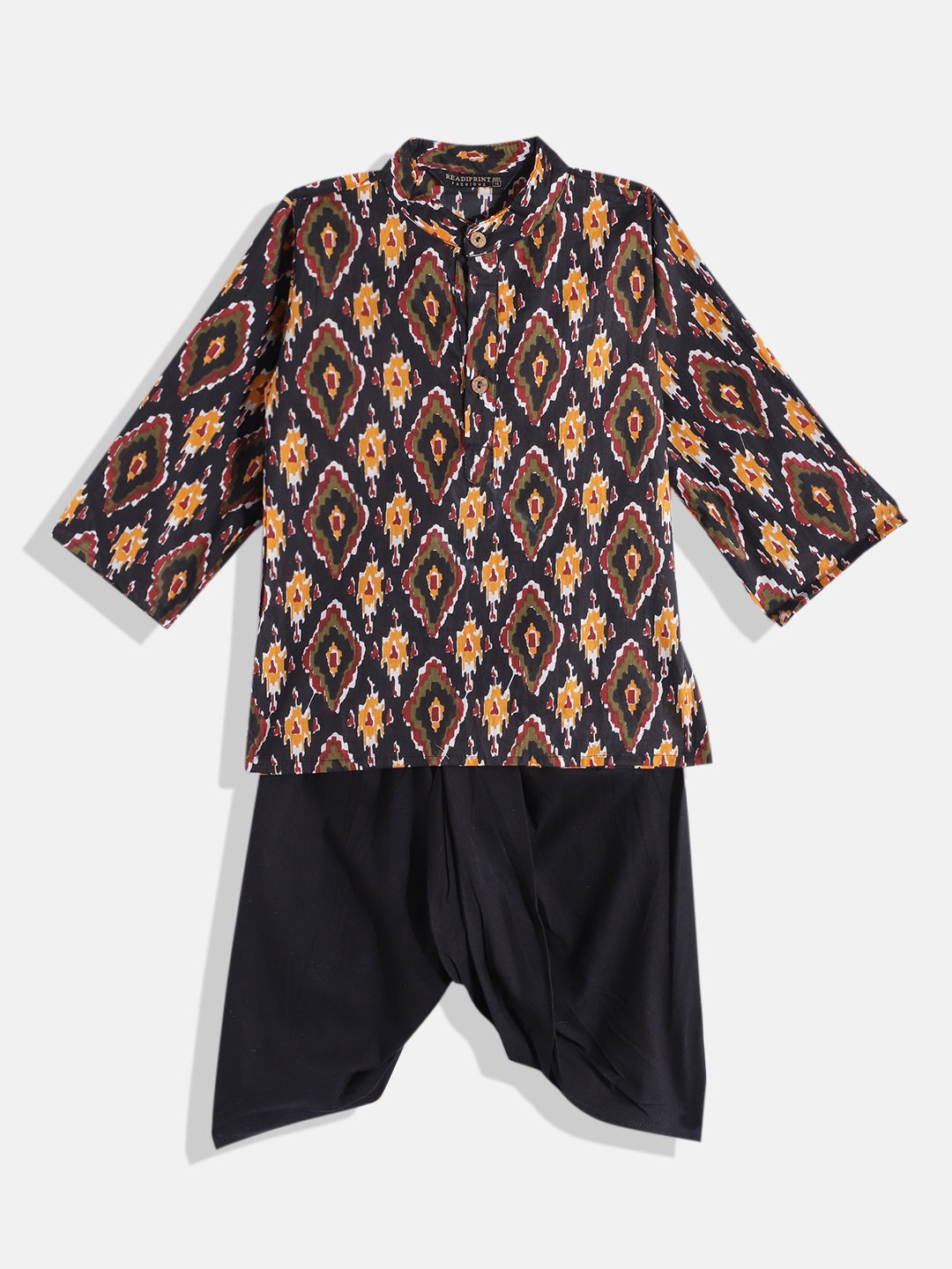 

Readiprint Fashions Boys Black Printed Pure Cotton Kurta with Dhoti Pants