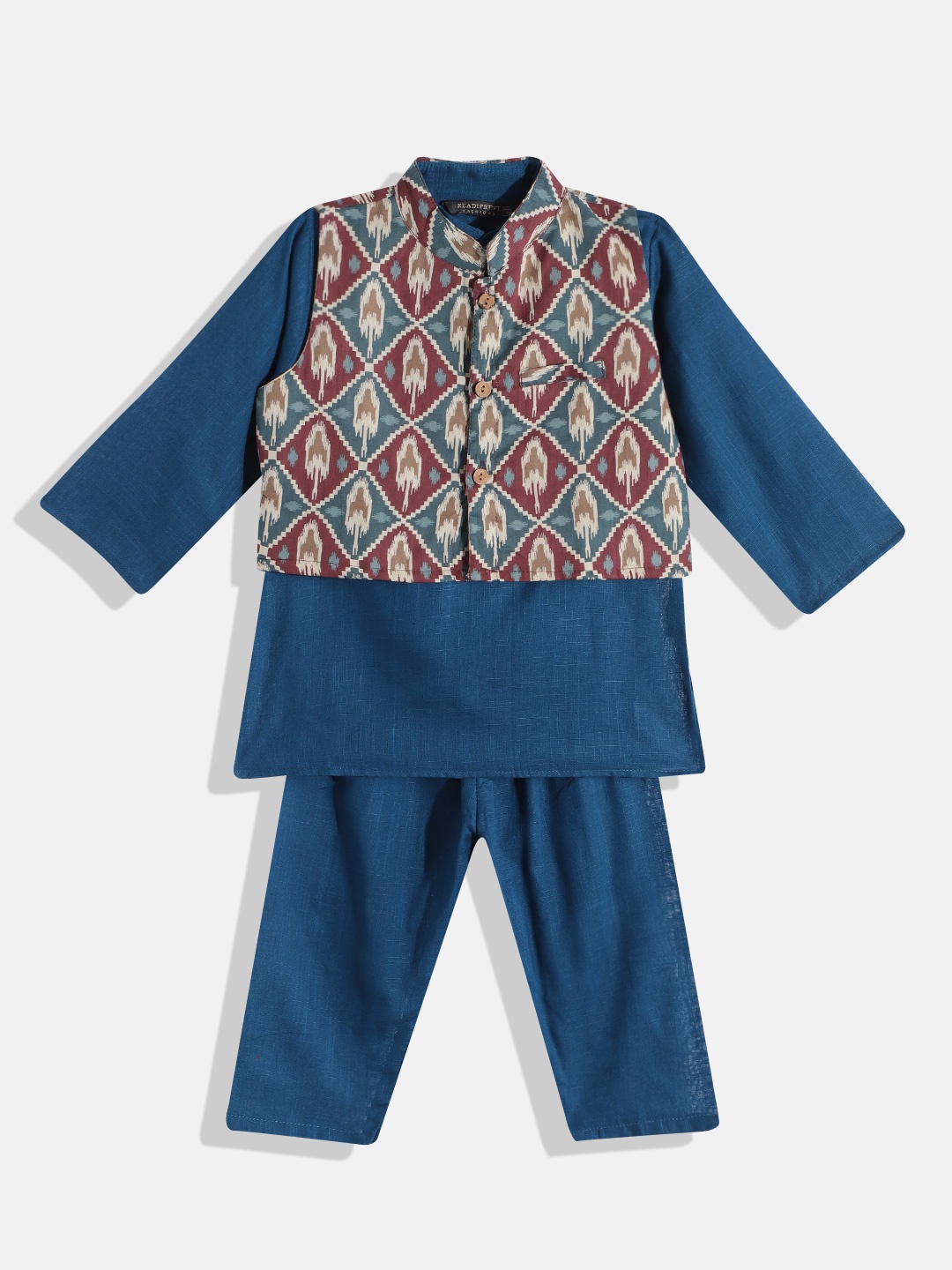 

Readiprint Fashions Boys Blue Pure Cotton Kurta With Pyjamas & Nehru Jacket