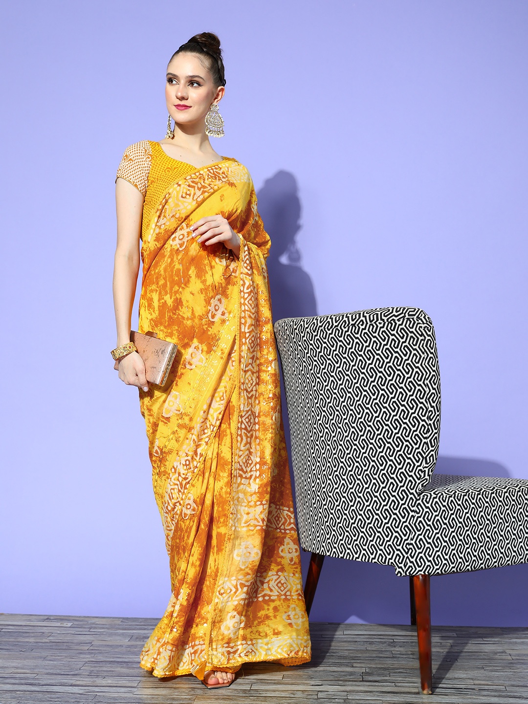 

Chhabra 555 Batik Sequinned Saree, Yellow