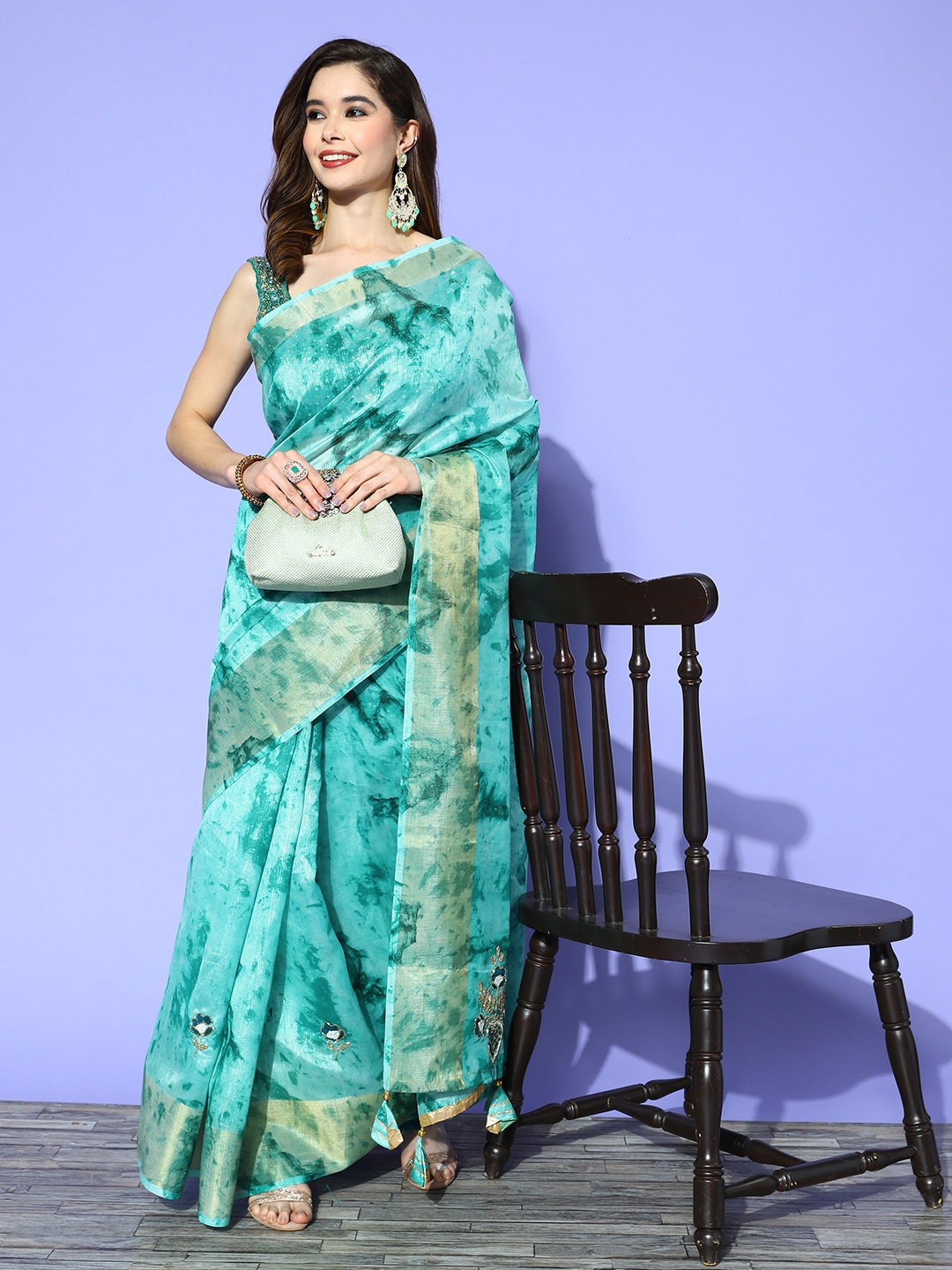 

Chhabra 555 Turquoise Blue & Blue Tie and Dye Silk Cotton Saree