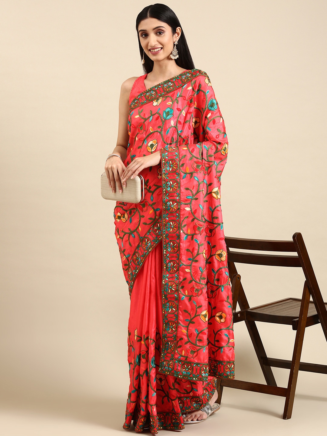 

VAIRAGEE Parvati 2 Red Floral Embroidered Saree