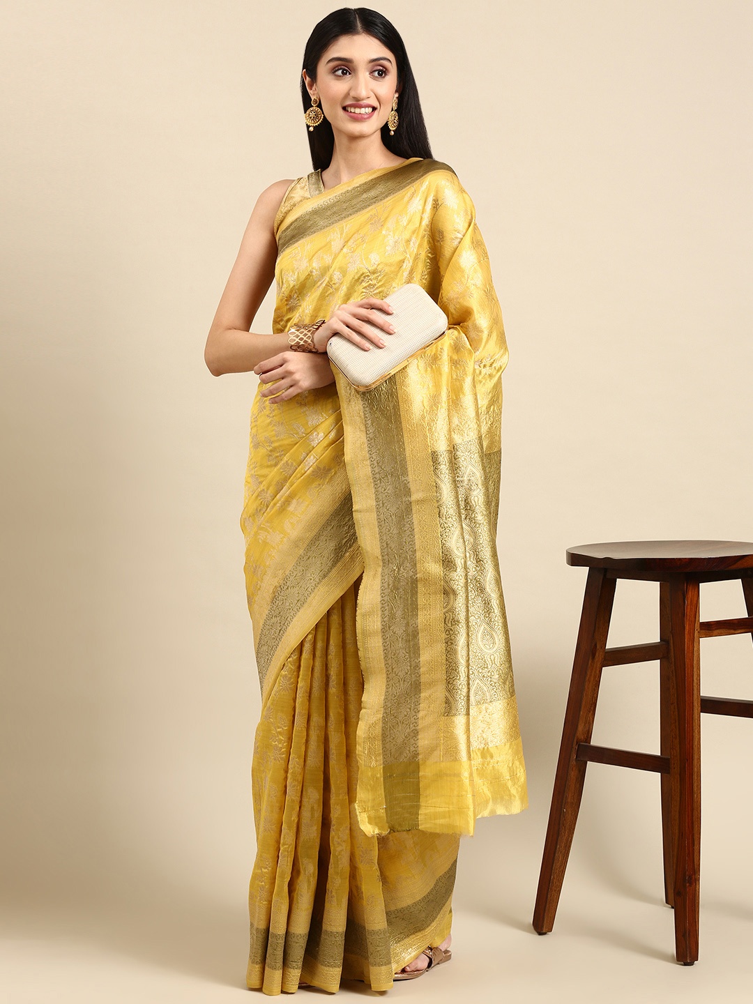 

VAIRAGEE Ethnic Motifs Woven Design Saree, Yellow