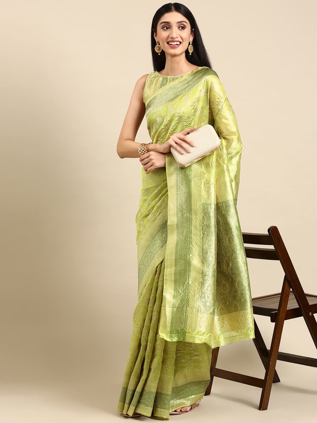 

VAIRAGEE Ethnic Motifs Woven Design Saree, Green