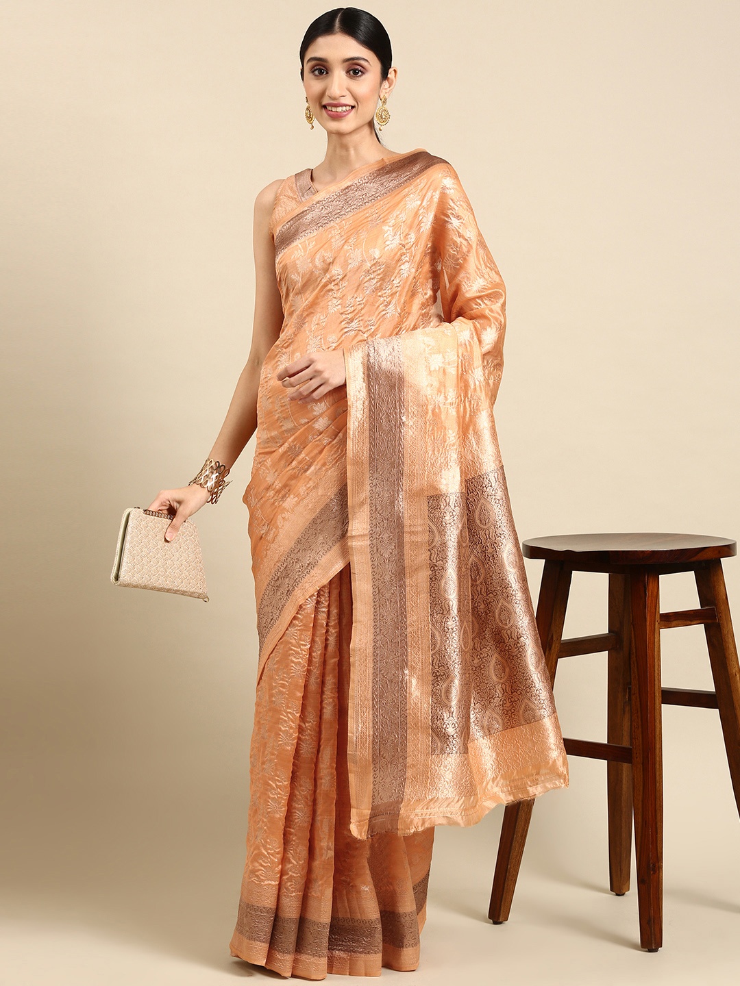 VAIRAGEE Ethnic Motifs Woven Design Saree, Orange