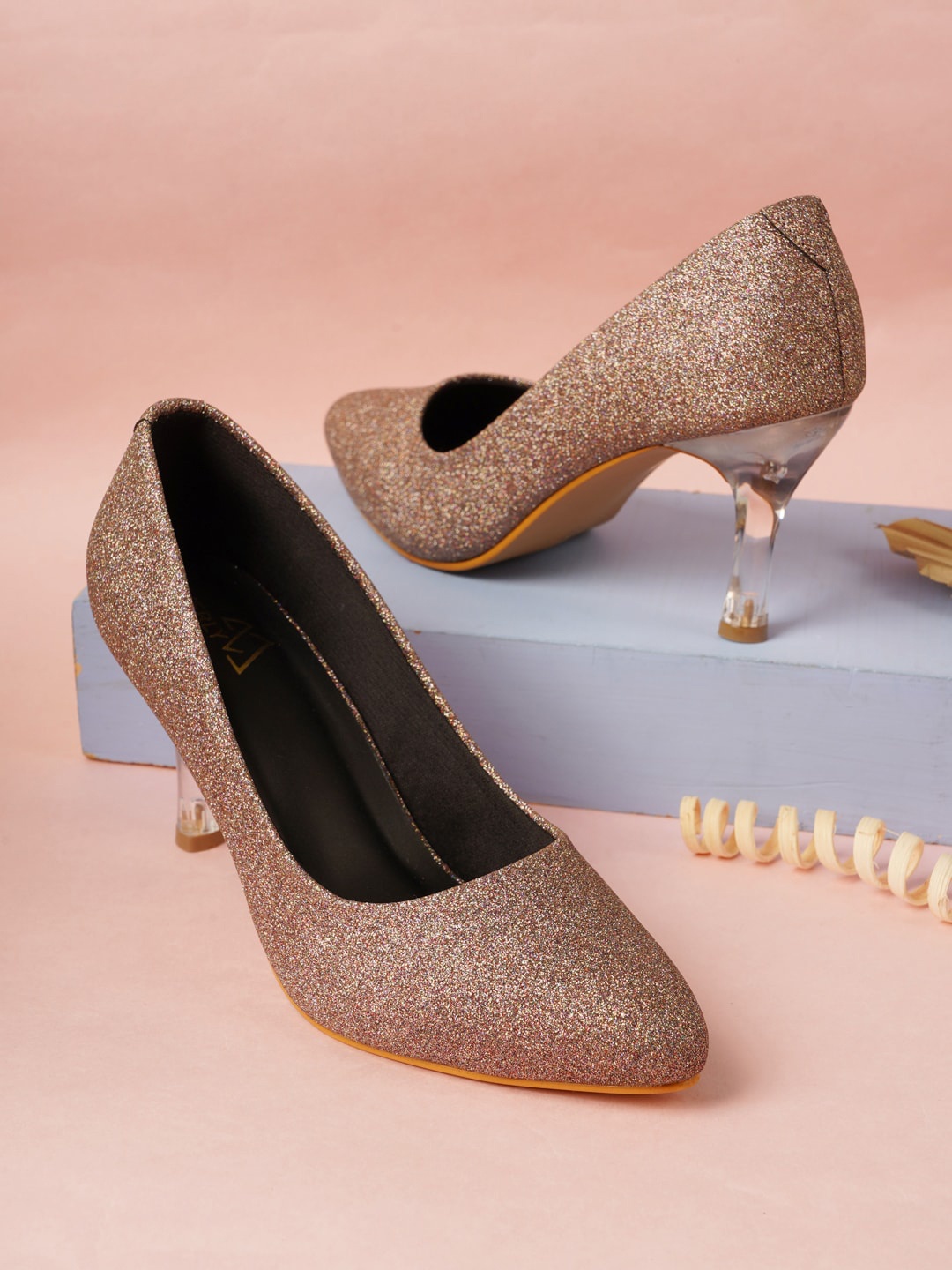 

EVERLY Copper-Toned & Gold-Toned Embellished Pump Heels