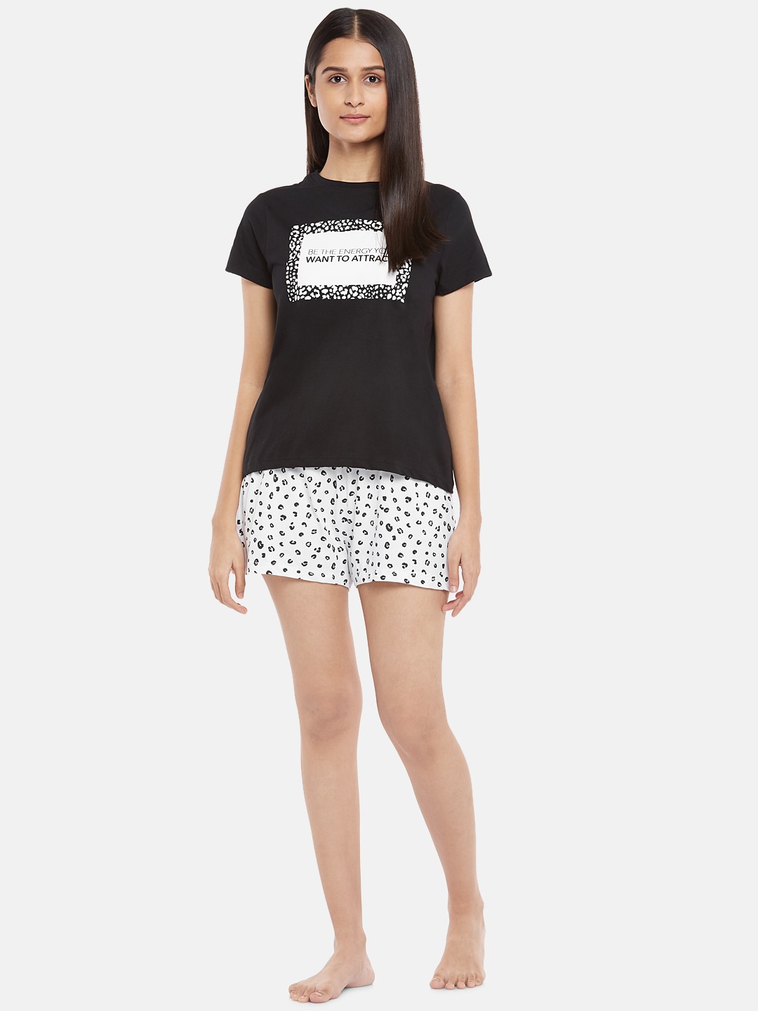

People Women White & Black Printed Pure Cotton Night suit