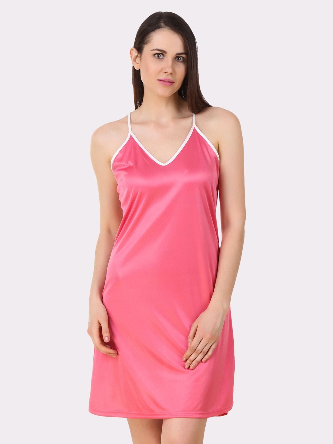 

Fasense Coral & White Satin Baby Doll
