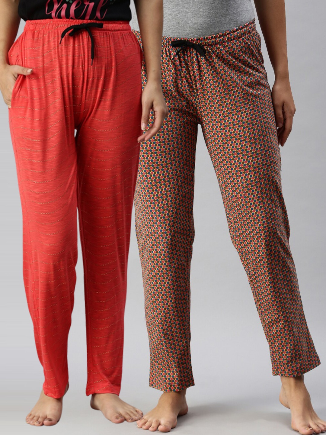 

Kryptic Women Pack Of 2 Printed Cotton Lounge Pants, Mustard