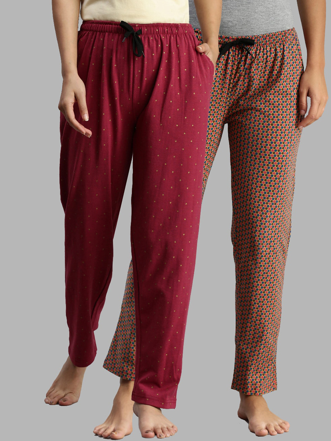 

Kryptic Women Pack Of 2 Printed Cotton Lounge Pants, Mustard