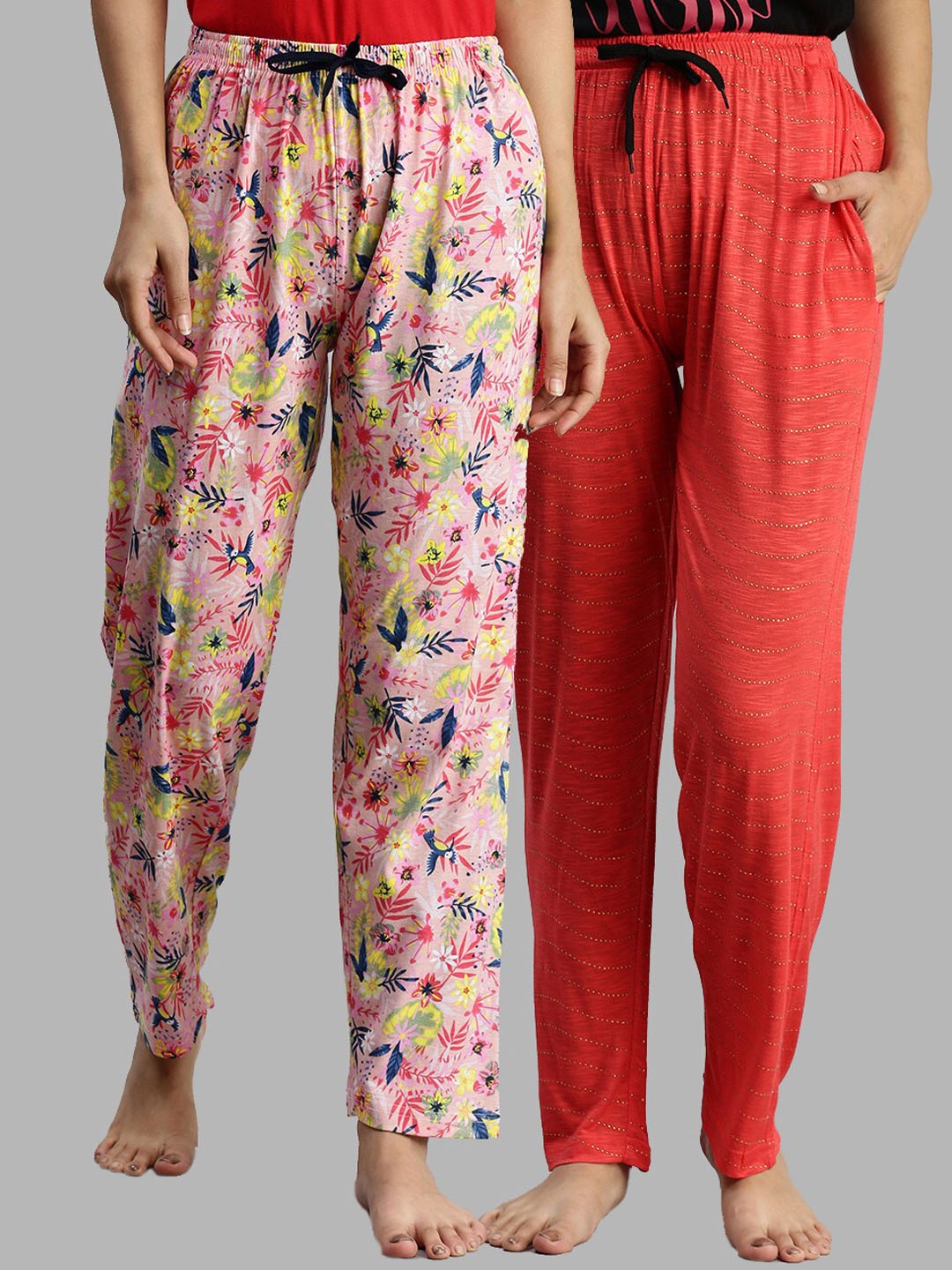 

Kryptic Women Pack Of 2 Printed Cotton Lounge Pants, Pink