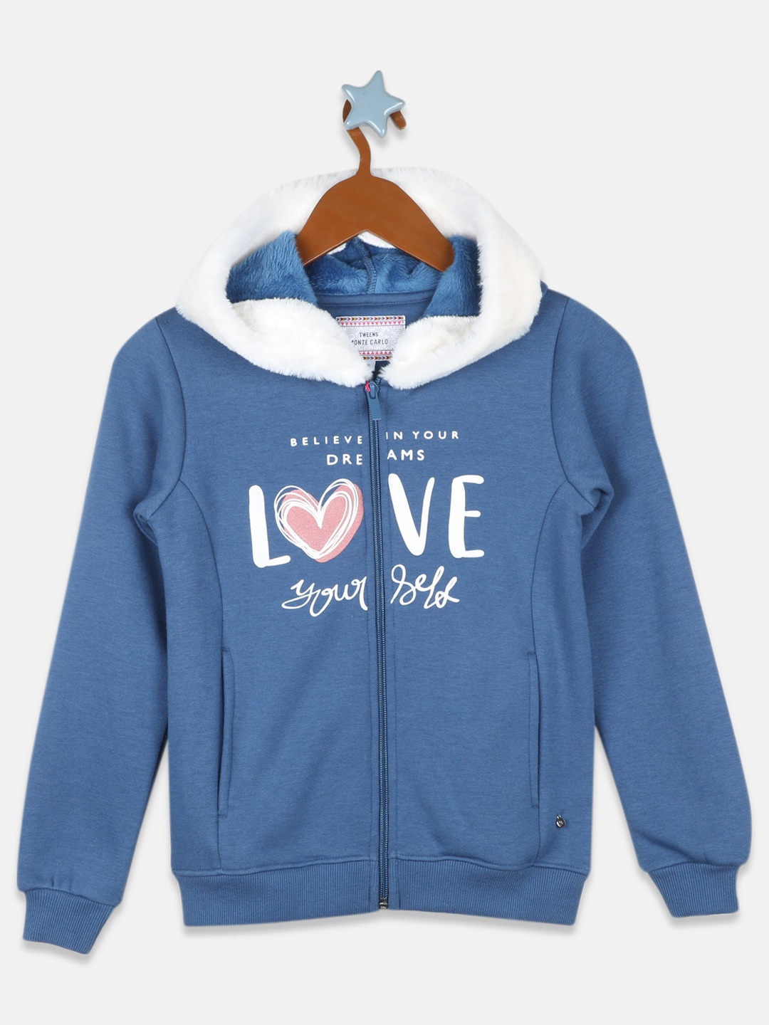 

Monte Carlo Girls Blue Printed Hooded Sweatshirt