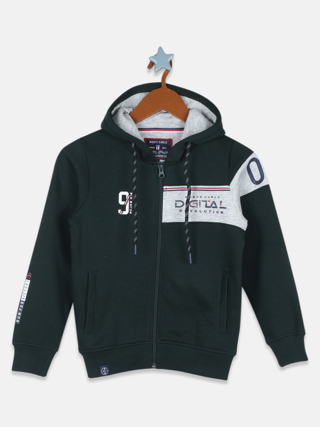 

Monte Carlo Boys Green Printed Cotton Hooded Sweatshirt
