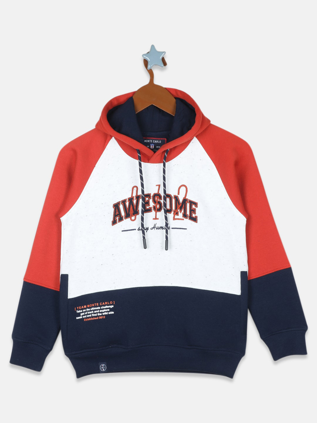 

Monte Carlo Boys Orange Colourblocked Cotton Hooded Sweatshirt