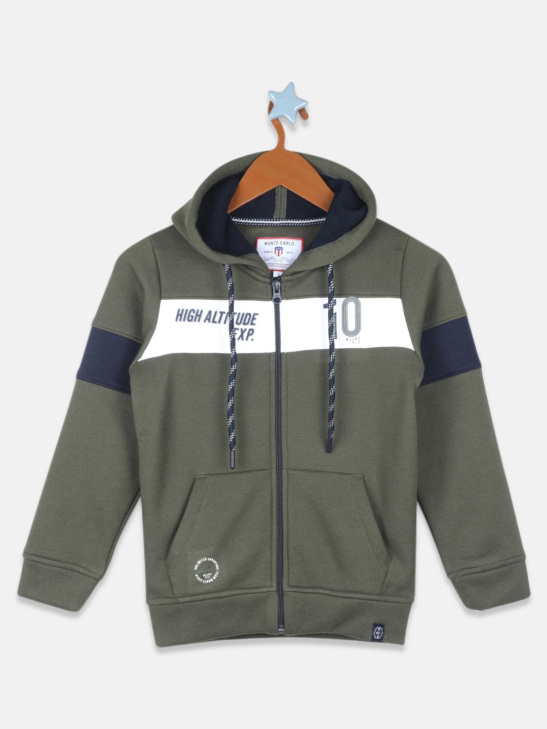 

Monte Carlo Boys Olive Green Colourblocked Hooded Sweatshirt