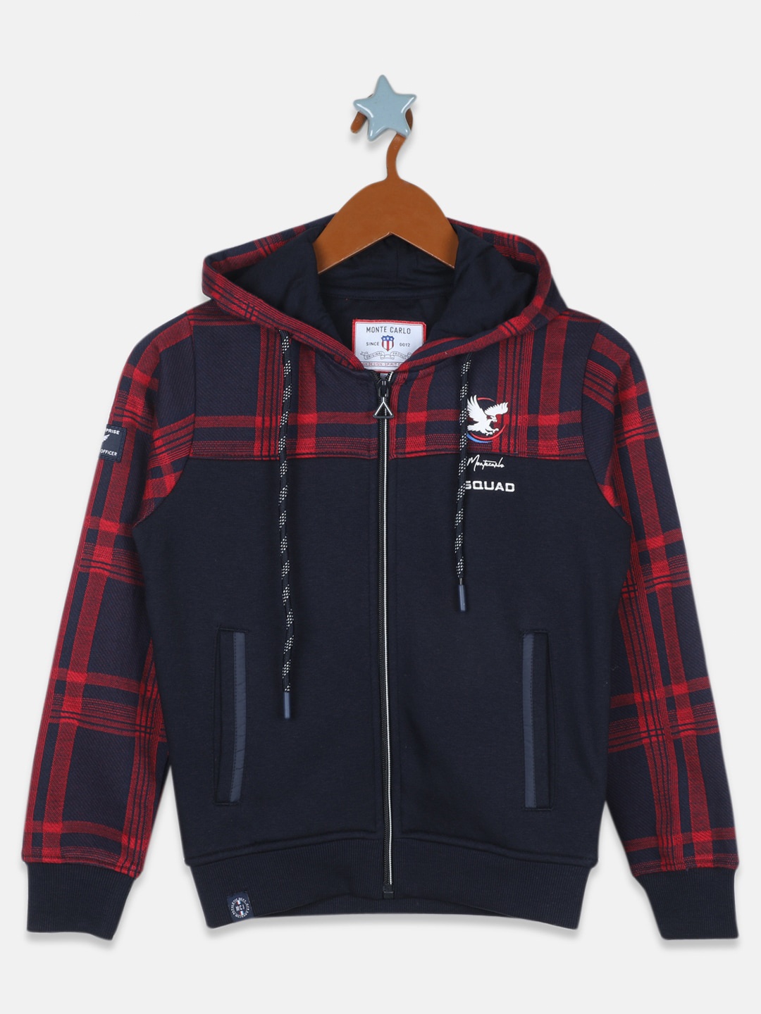 

Monte Carlo Boys Navy Blue Checked Hooded Cotton Sweatshirt
